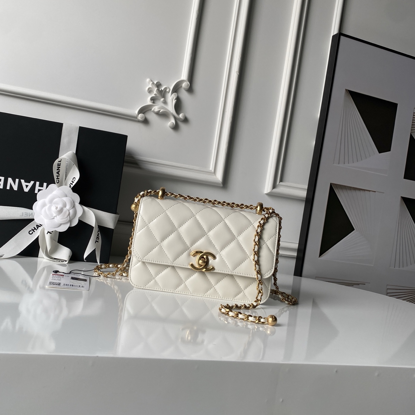 CHANEL 샤넬 더블 골드 볼 드로스트링 미니 백 가방