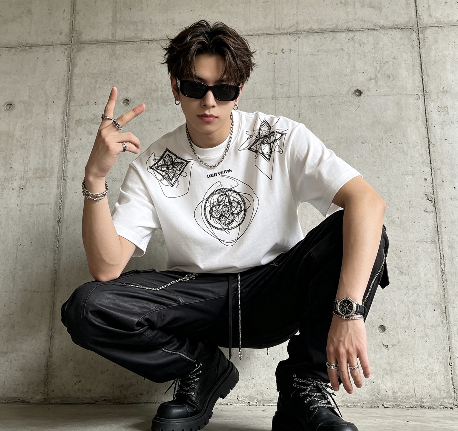 루이비통(LV) 그래피티 자수 반팔 티셔츠 의류