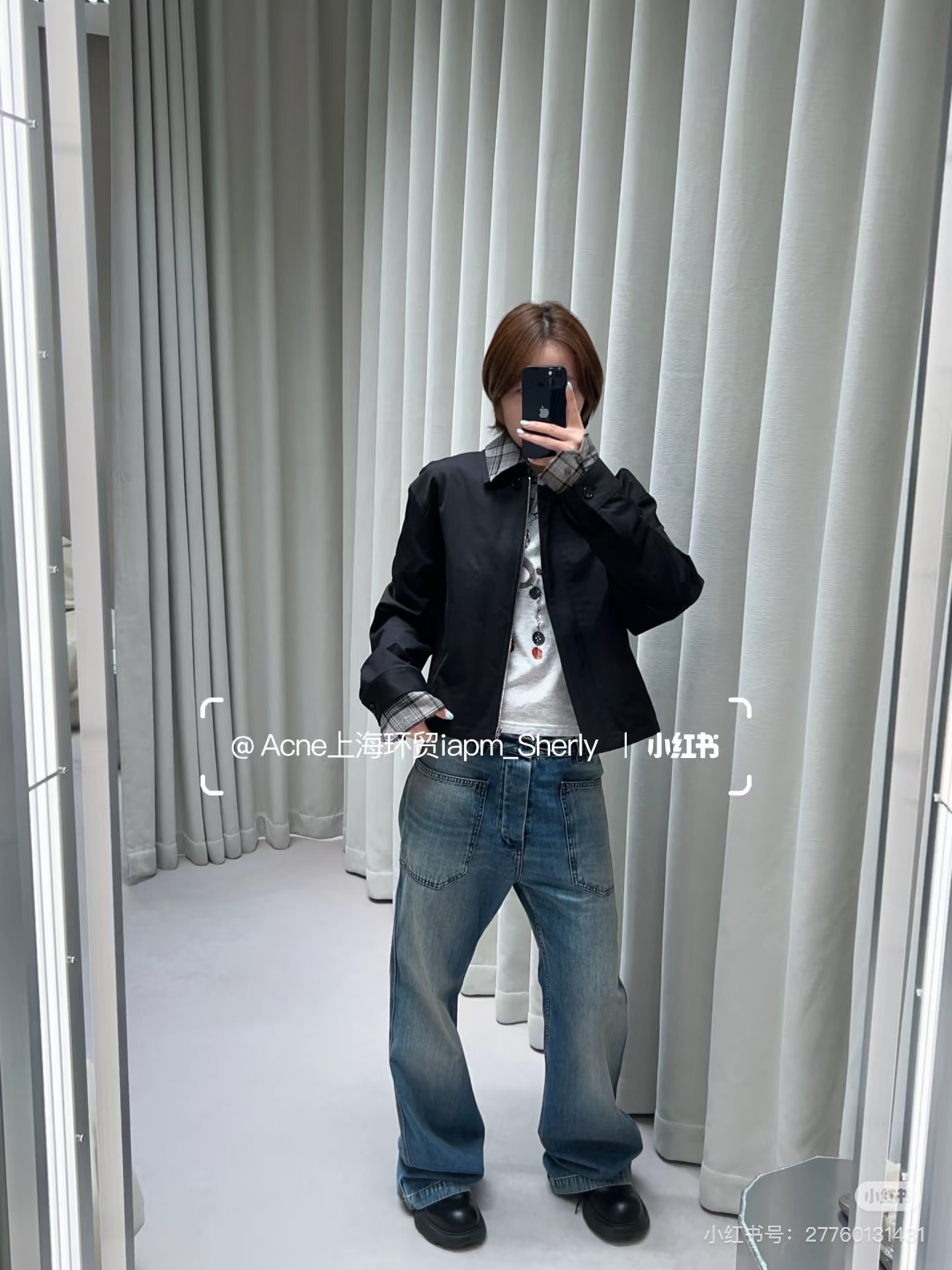 아크네(Acne studios) 체크 페이크 레이어드 크롭 재킷 상의 의류