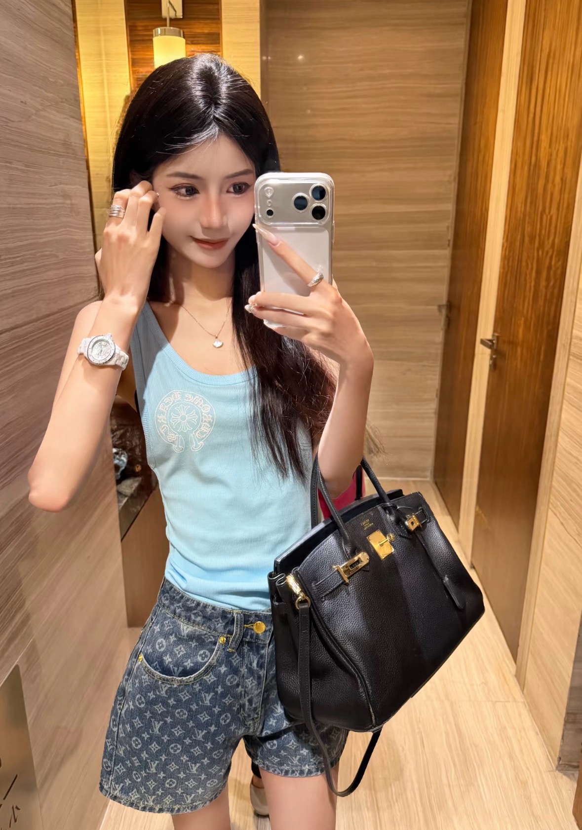 LV 루이비통 로고 자카드 데님 쇼츠 숏 팬츠 바지 의류