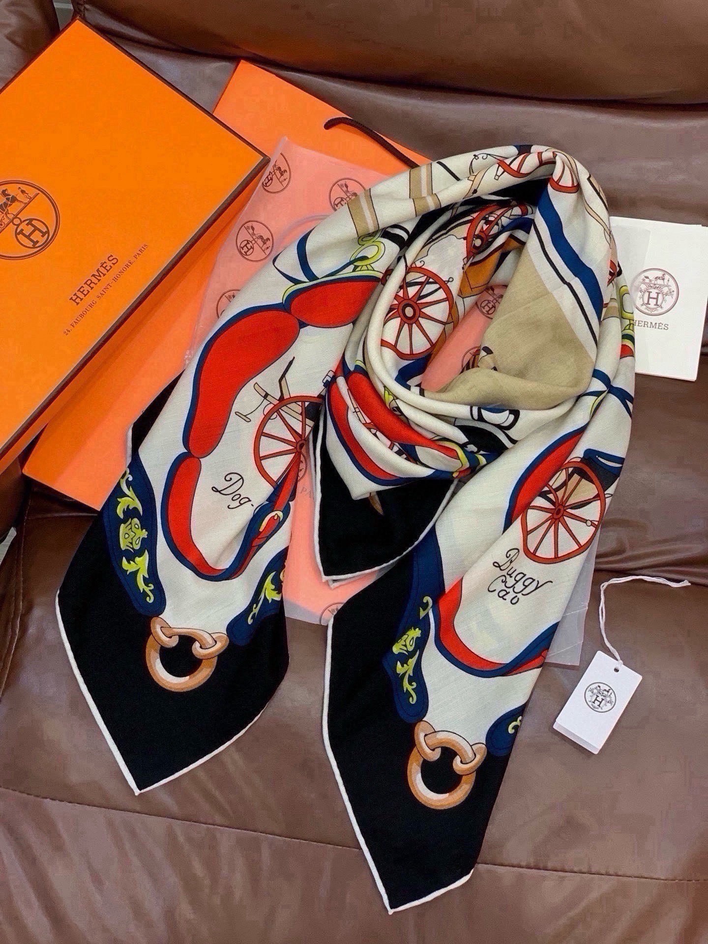 에르메스(HERMES) 더블페이스 캐시미어 실크 숄 목도리 스카프