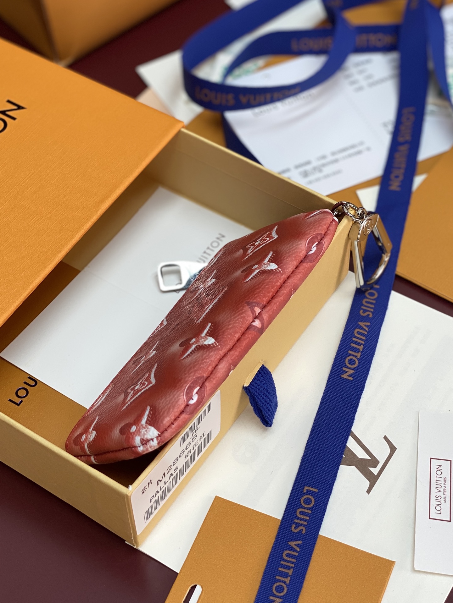 [Louis Vuitton] LV 루이비통 모노그램 자카드 로미 키 파우치 (코튼 레드) 지갑