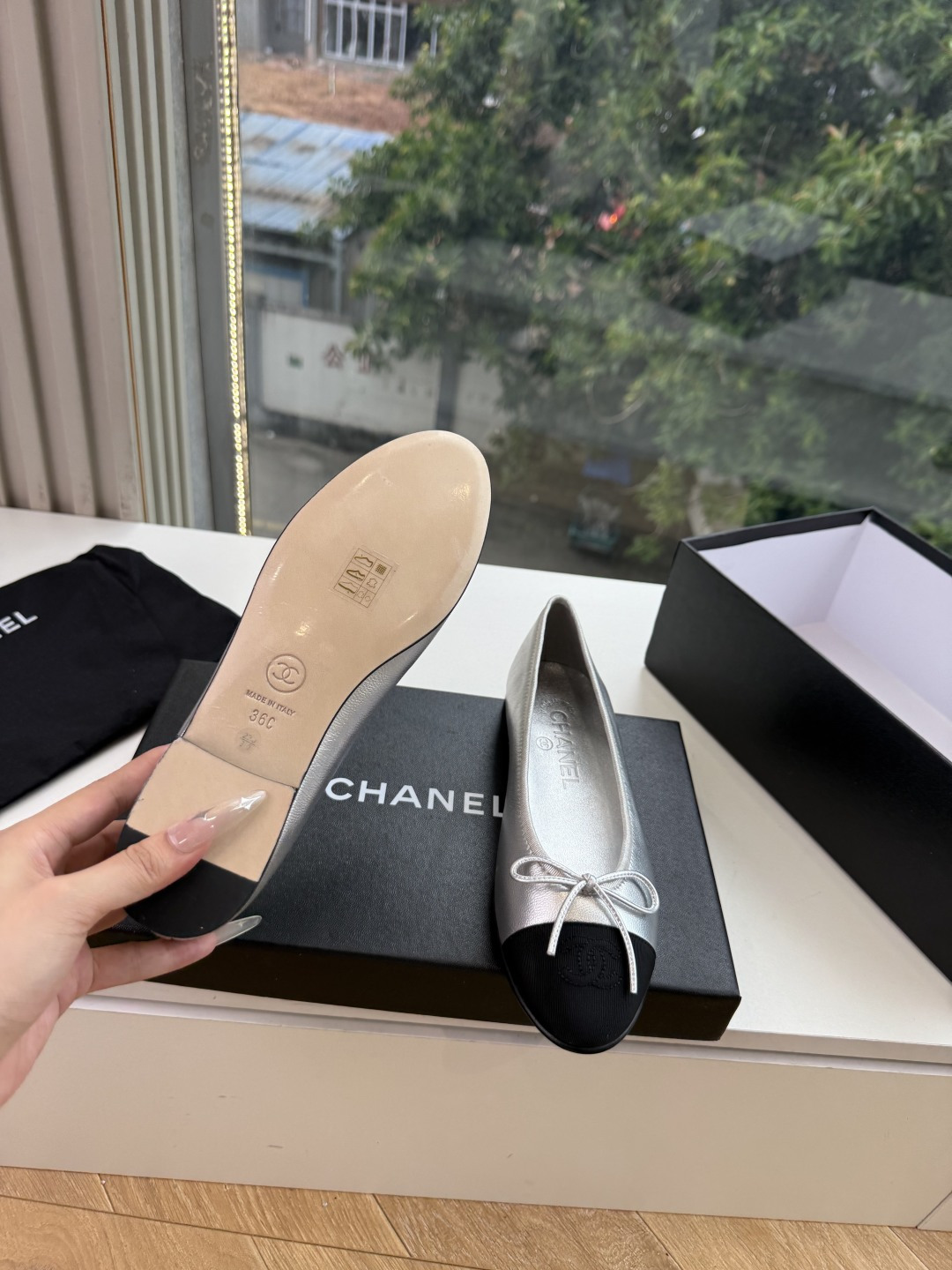 샤넬(CHANEL) 리본 메리제인 슬링백 플랫 신발