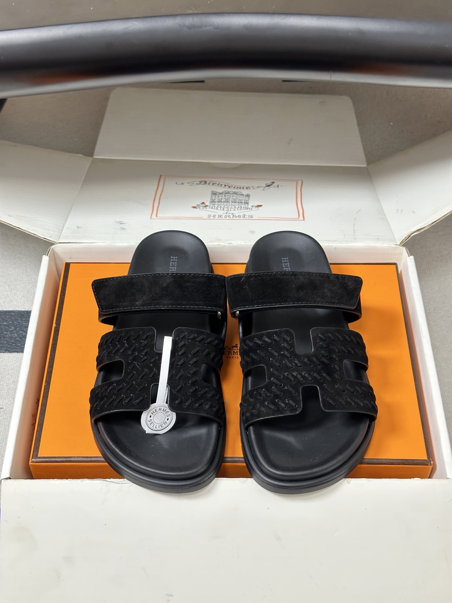 에르메스(HERMES) 로고 위빙 벨크로 슬리퍼 신발