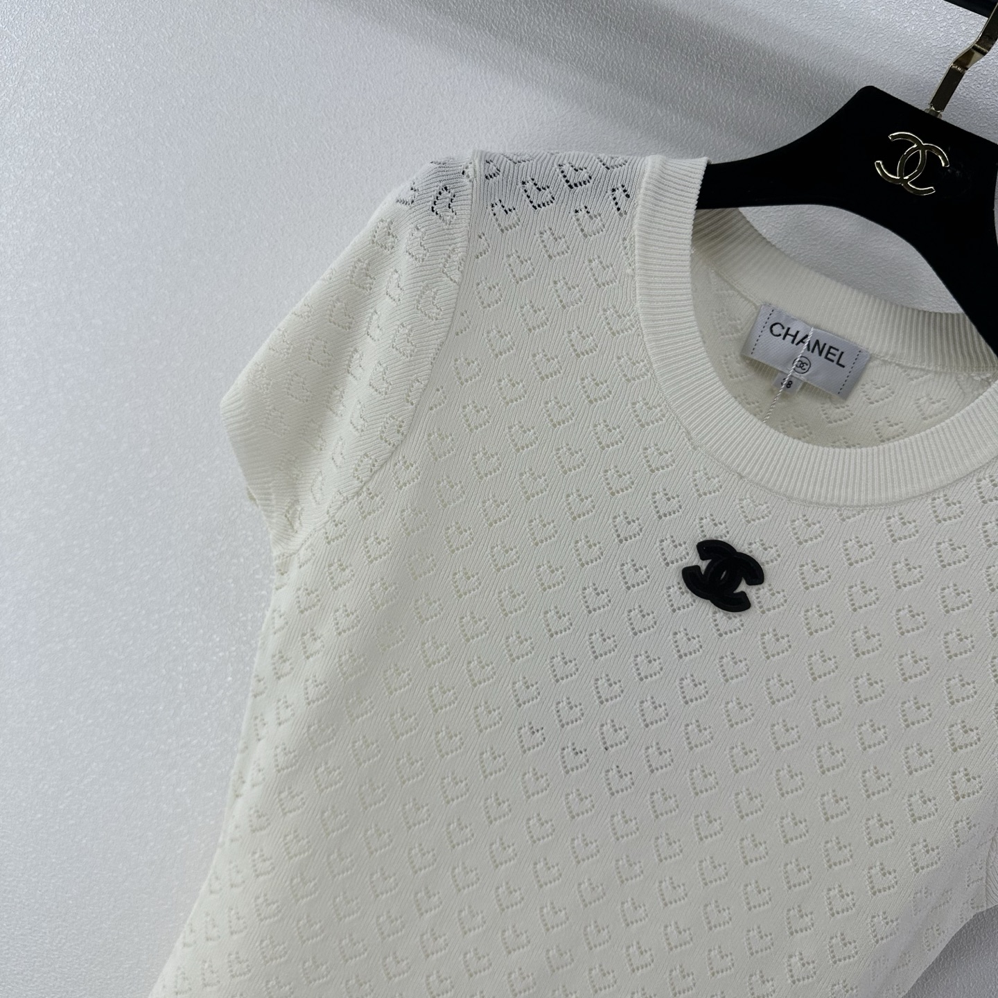 [Chanel] 샤넬 오픈워크 니트 반팔 탑 의류