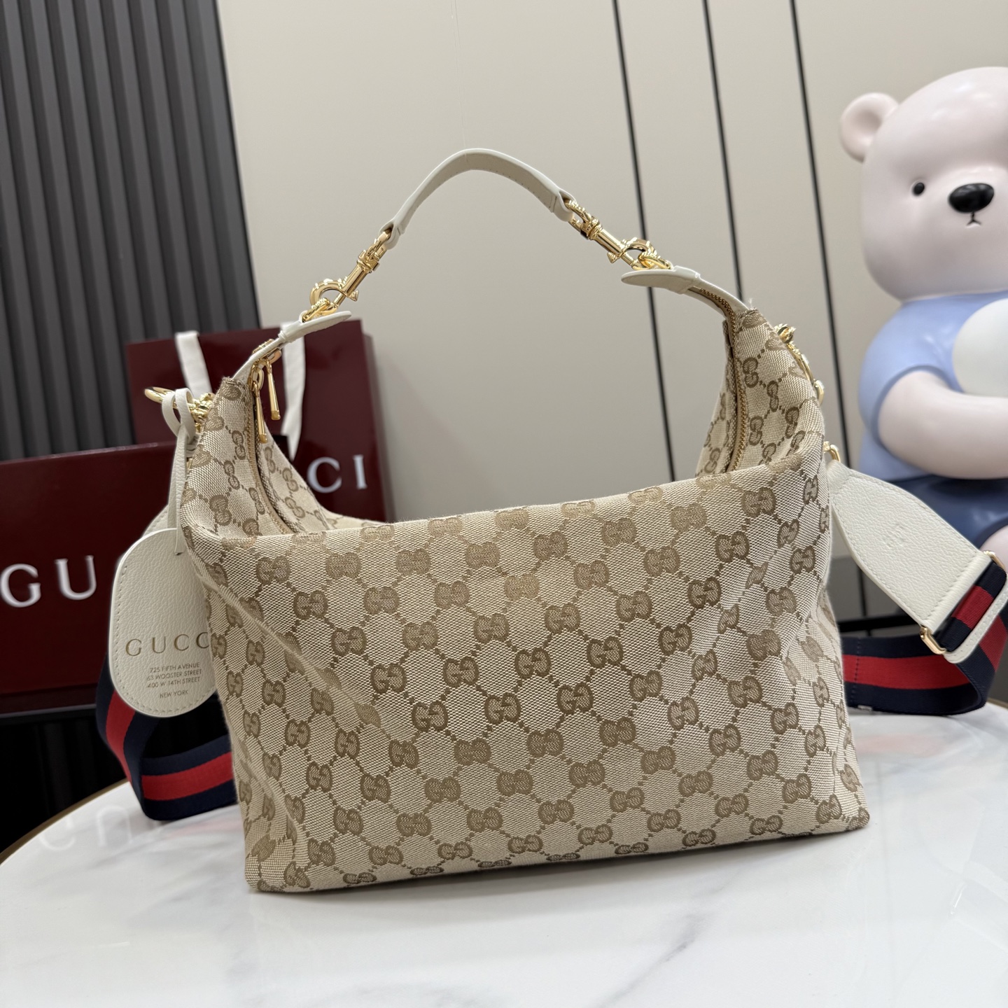 GUCCI 구찌 Gucci NY 컬렉션 브레라(Brera) 캔버스 토트백 - 샌드/화이트 가방