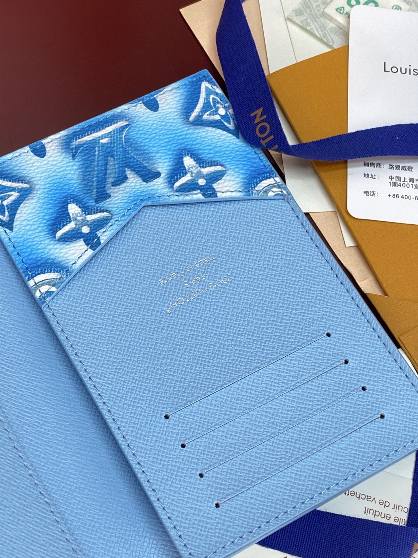 [Louis Vuitton] LV 루이비통 모노그램 포레스트 패스포트 커버 (코튼 블루) 여권 지갑