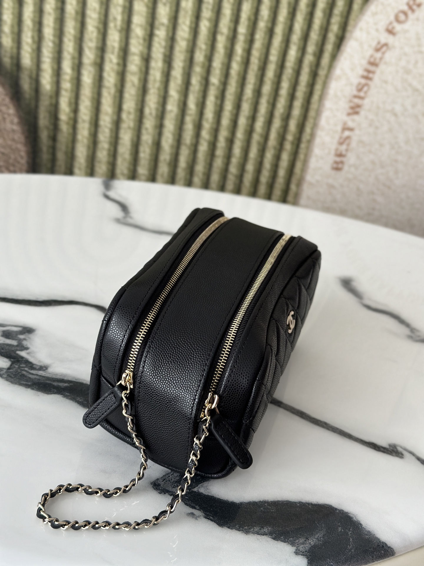 Chanel 샤넬 그레인 카우레더 세면·메이크업 파우치 백 가방