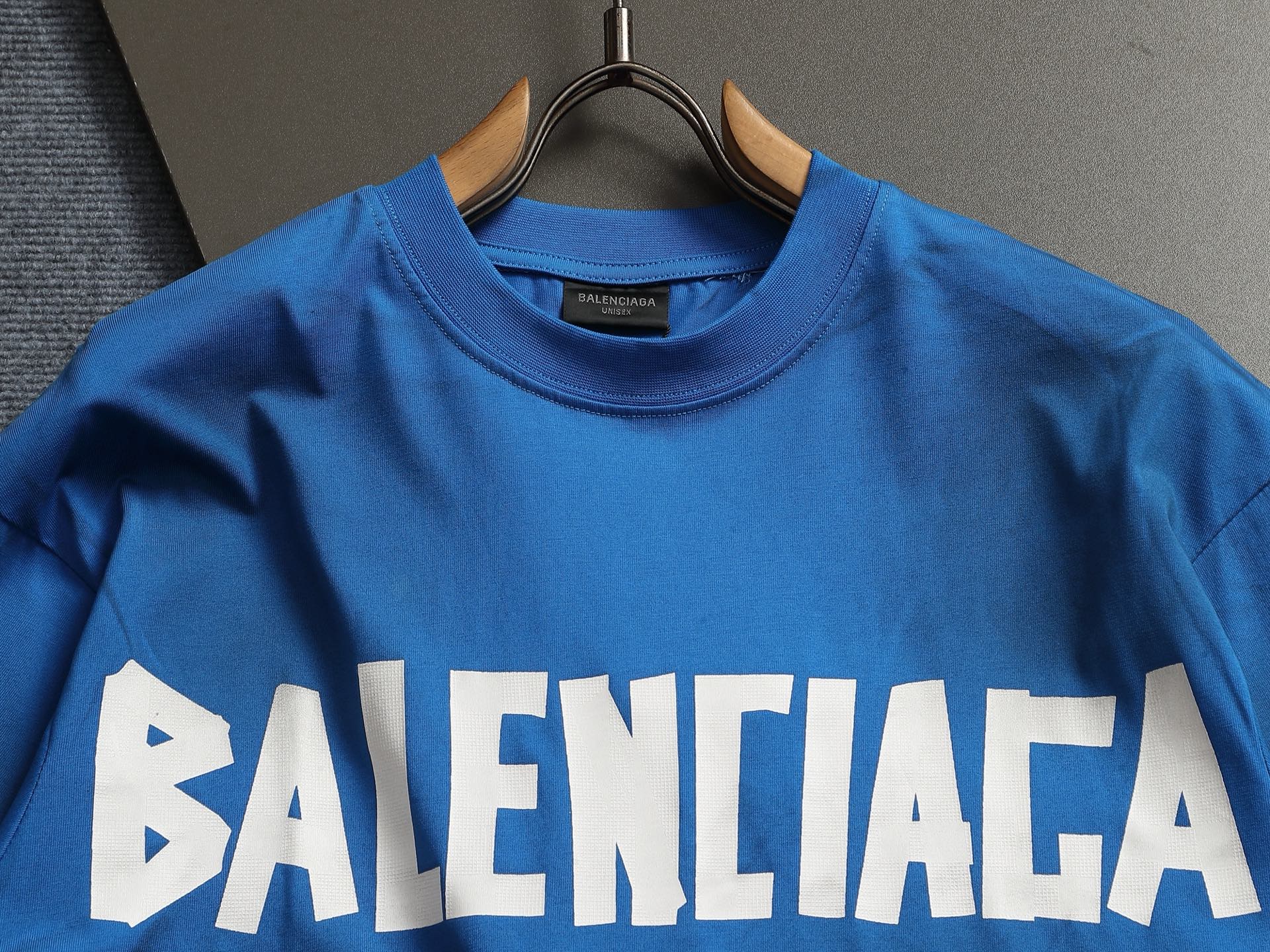 발렌시아가(BALENCIAGA) 테이프 프린팅 워싱 반팔 티셔츠 상의 의류