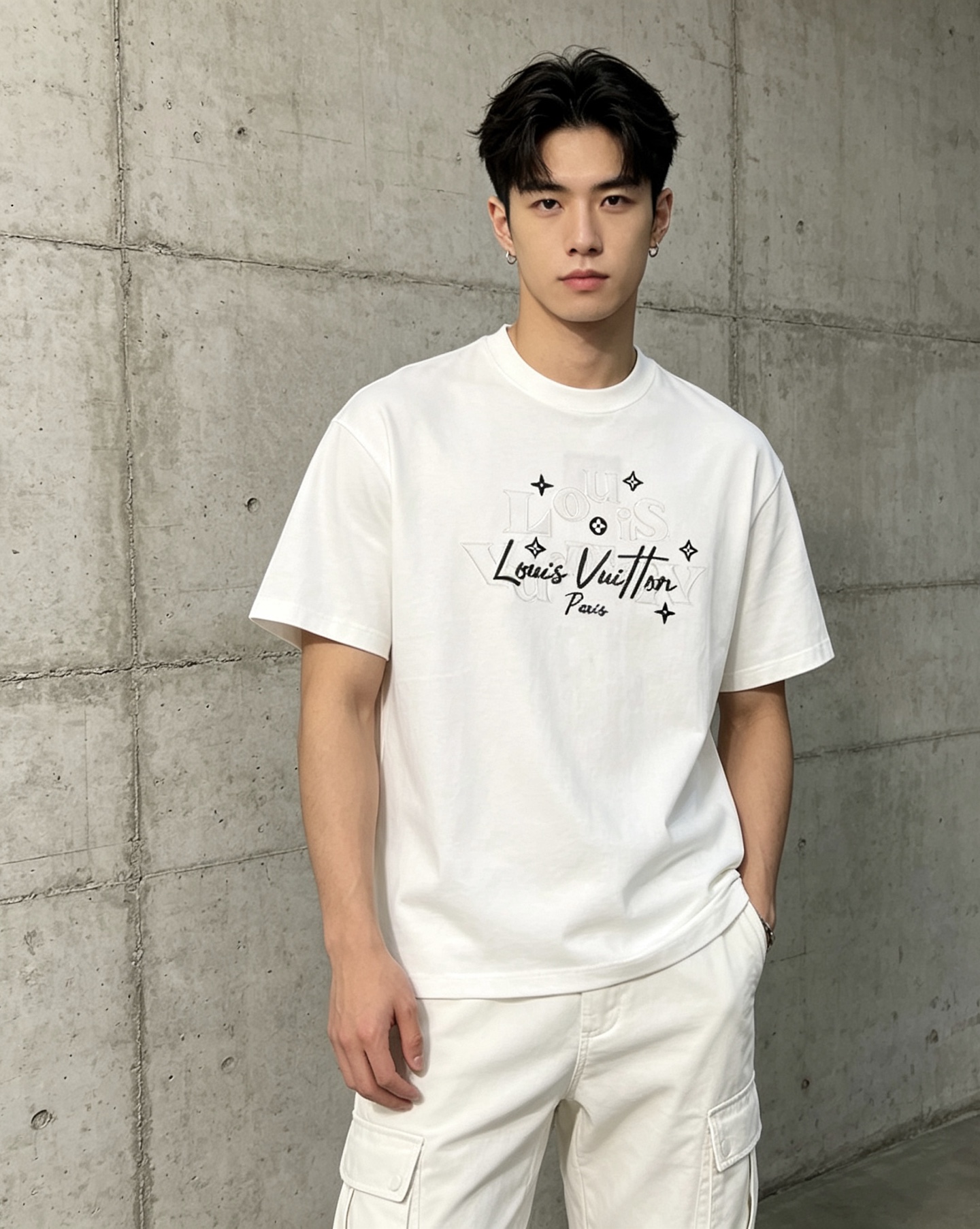 루이비통(LV) 레터링 자수 반팔 티셔츠 의류