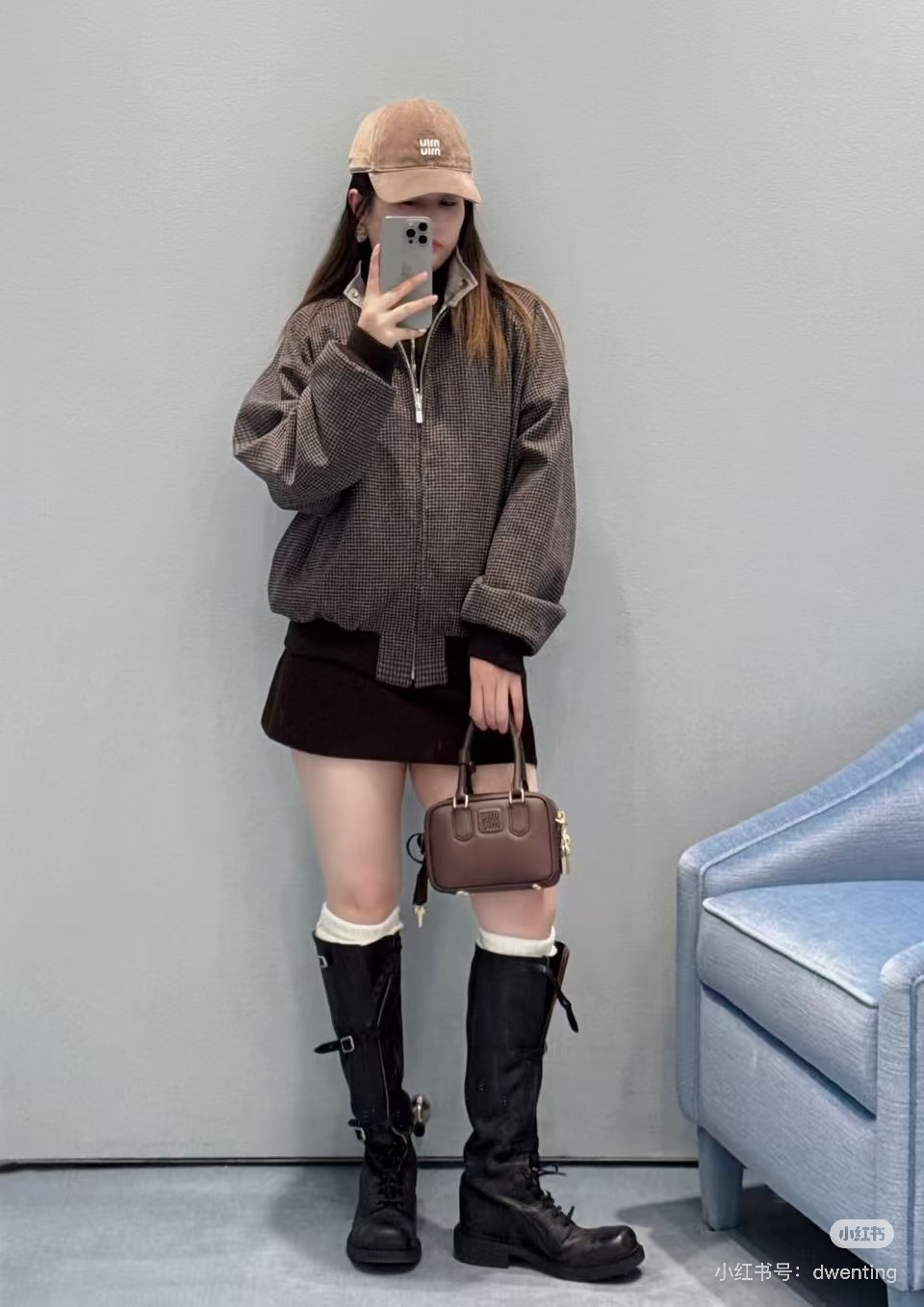 미우미우(MIU MIU) 리버서블 체크 울 재킷 상의 의류