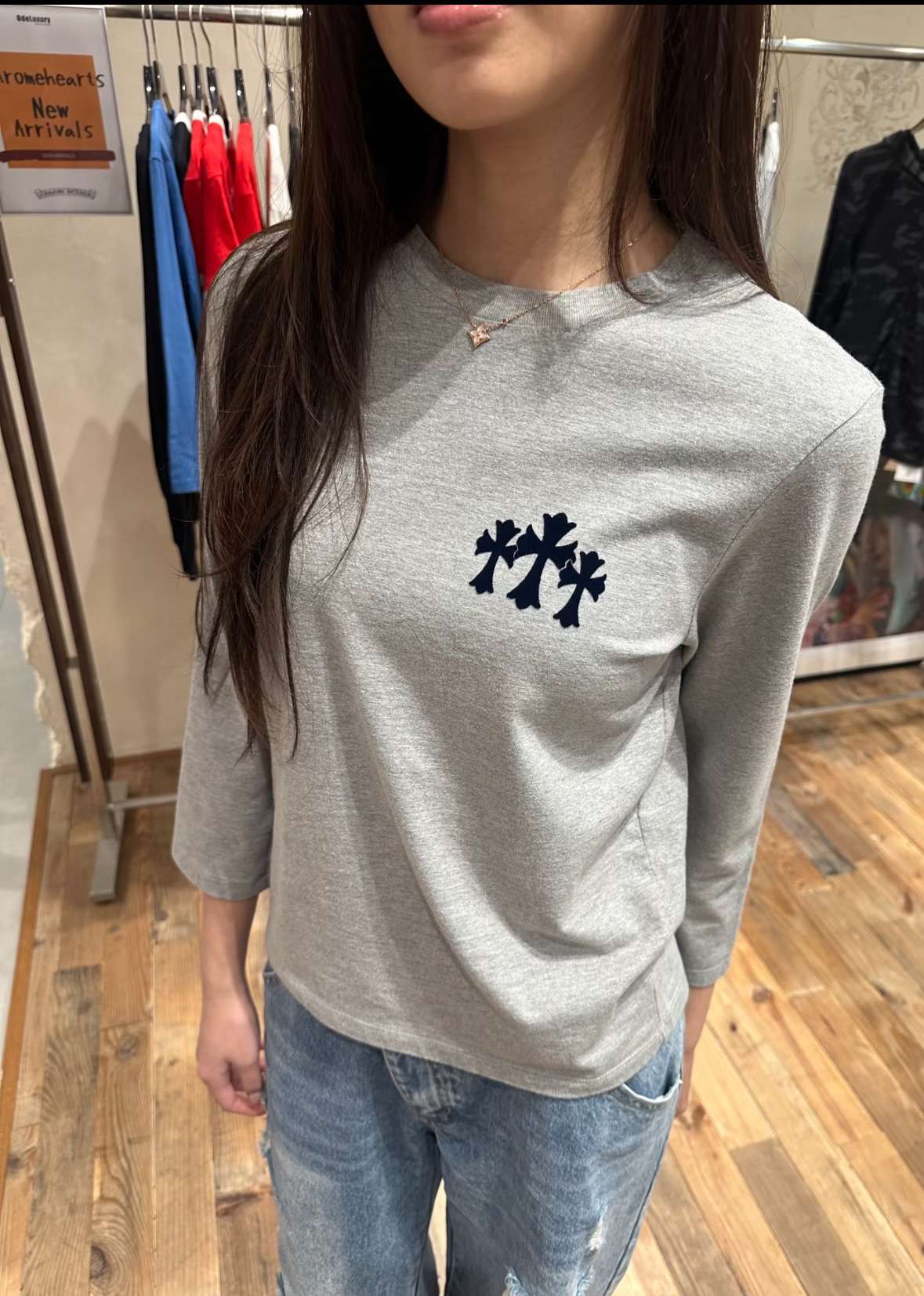 크롬하츠(CHROME HEARTS) 플로킹 크로스 긴팔 티셔츠 상의 의류