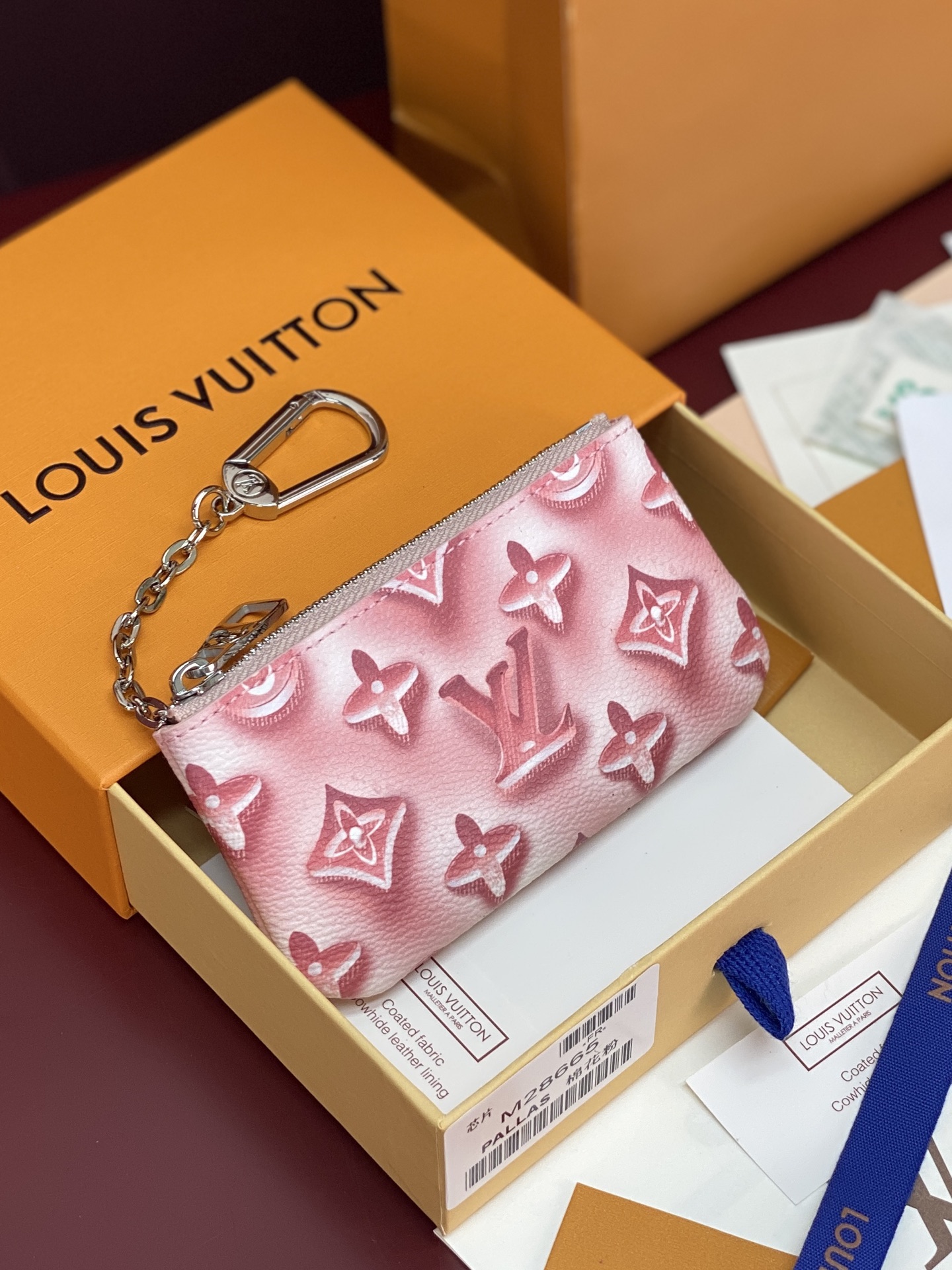 [Louis Vuitton] LV 루이비통 모노그램 자카드 로미 키 파우치 (코튼 핑크) 지갑