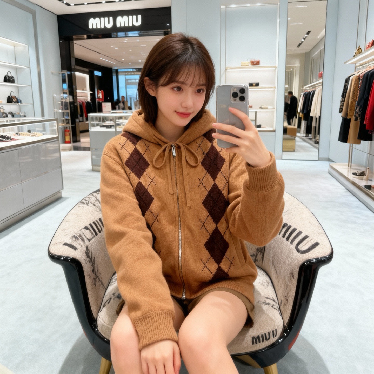 미우미우(MIU MIU) 캐시미어 후드 다운 패딩 재킷 상의 의류