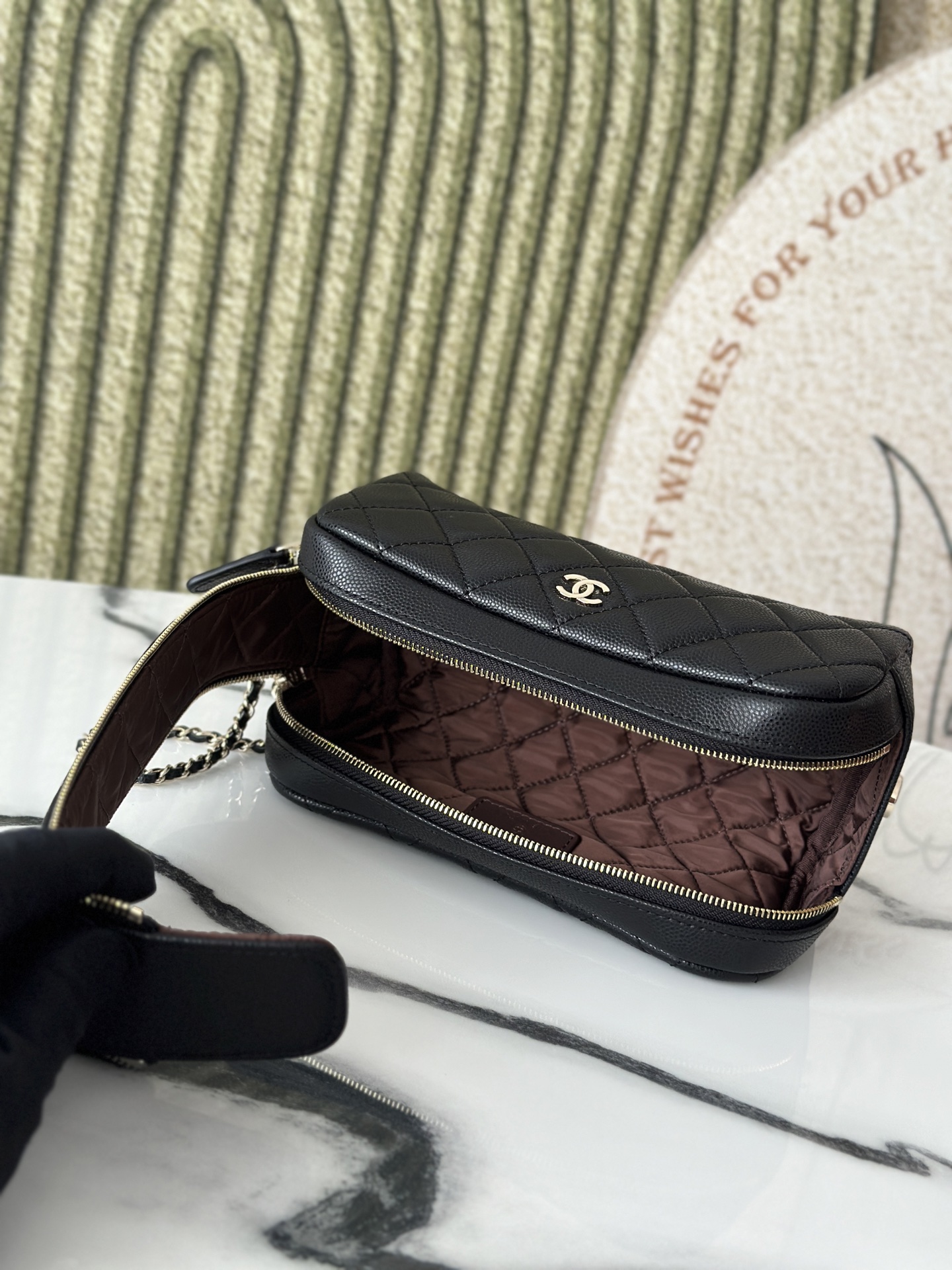 Chanel 샤넬 그레인 카우레더 세면·메이크업 파우치 백 가방