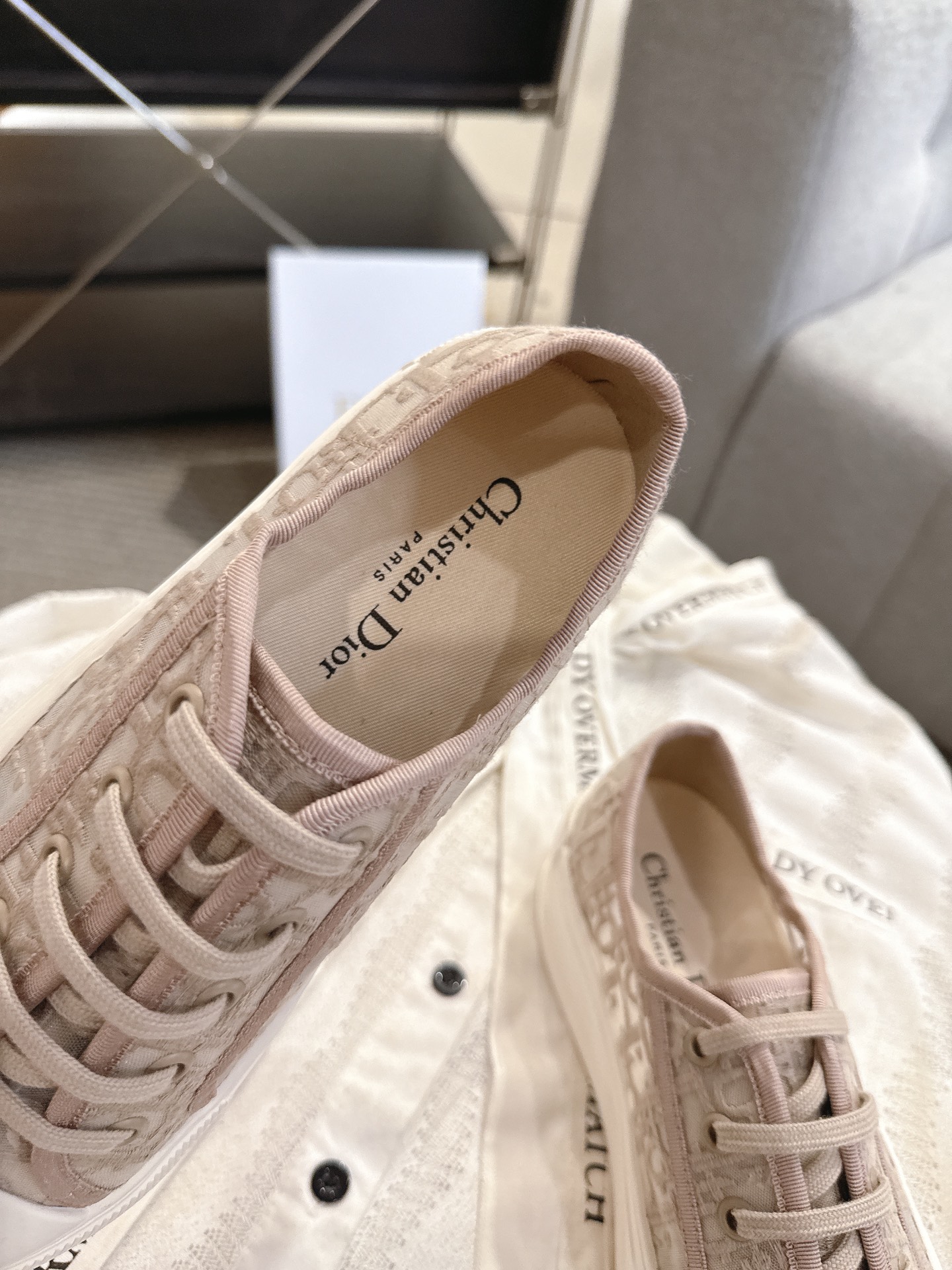 디올(DIOR) 메쉬 자수 레이스업 로우탑 스니커즈 신발