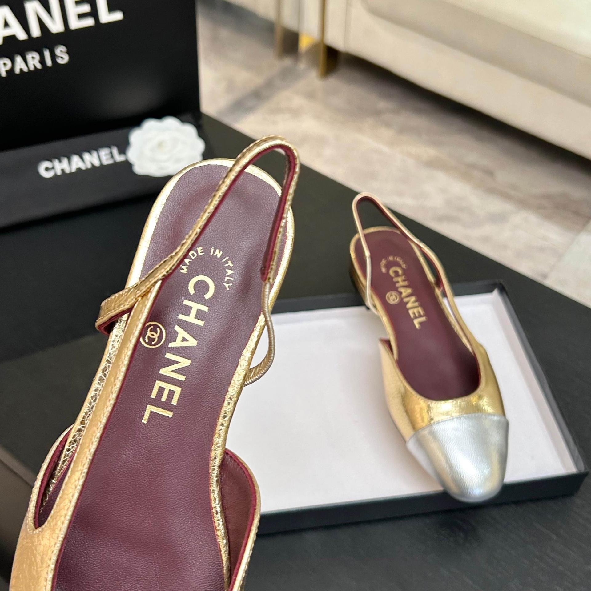 샤넬(CHANEL) 투톤 슬링백 로우힐 신발