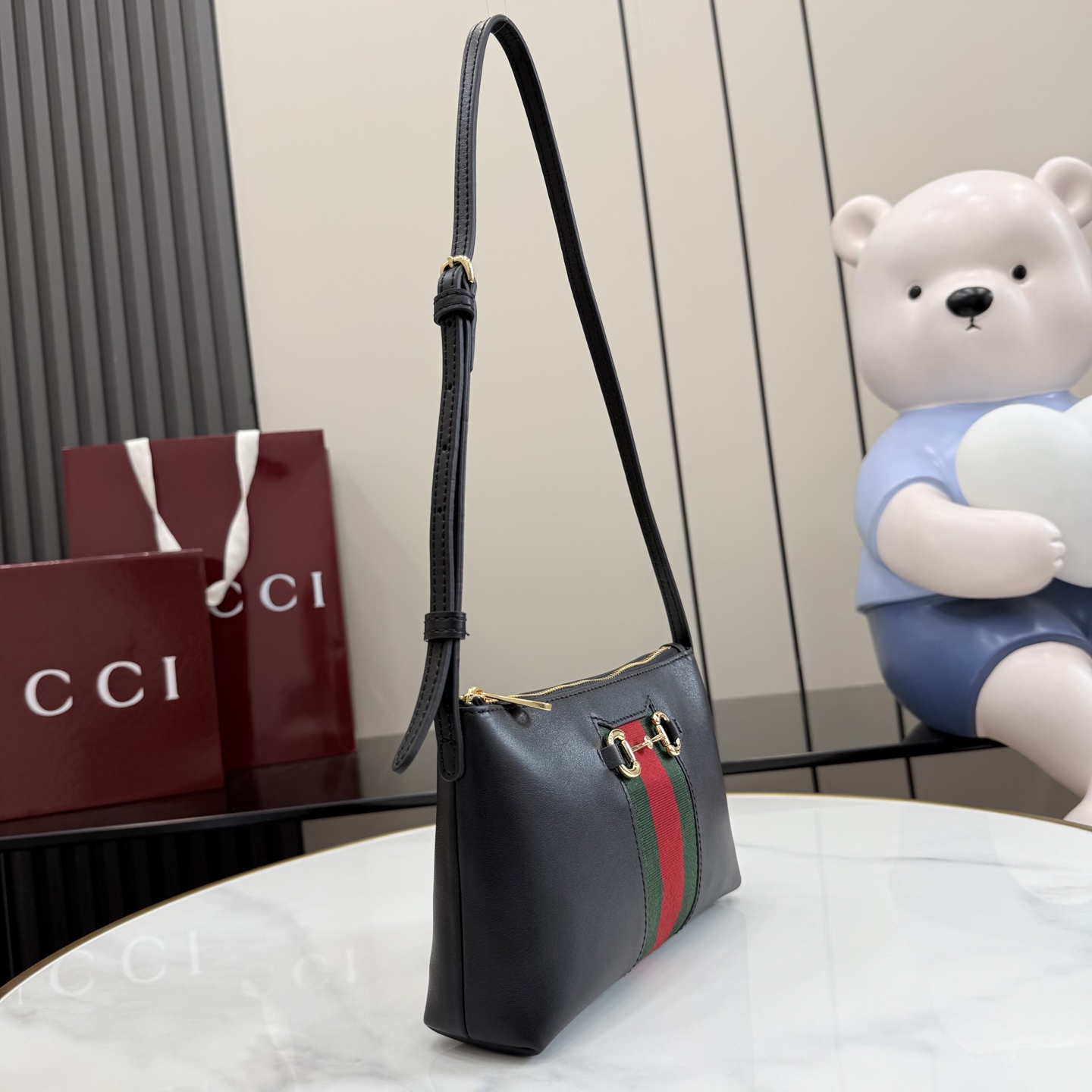 [Gucci] 구찌 26SS 홀스빗 웹 레더 미니 숄더백 가방