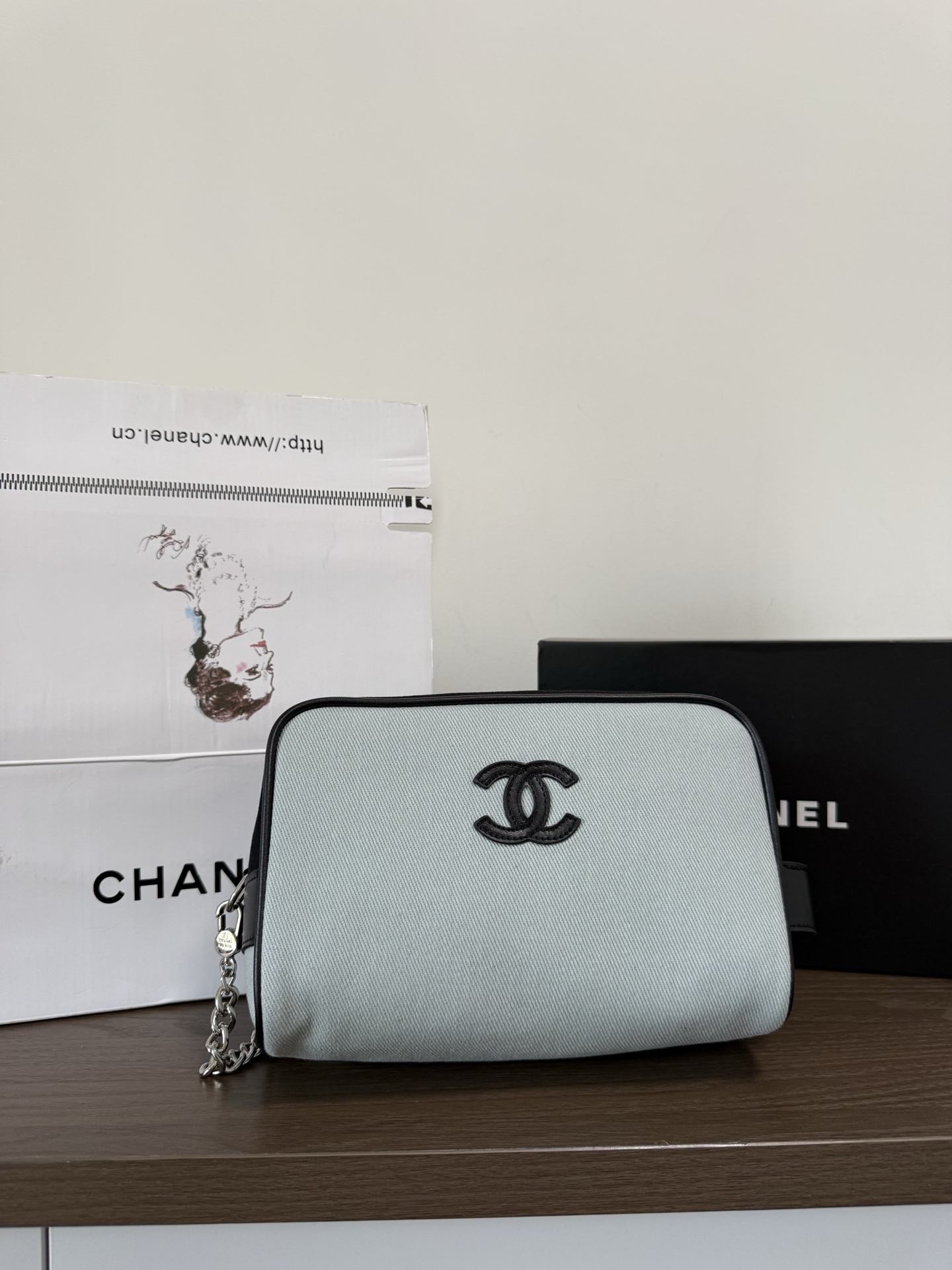 [Chanel] 샤넬 26M Coco Beach 코코 비치 캔버스 코스메틱 파우치 백 가방