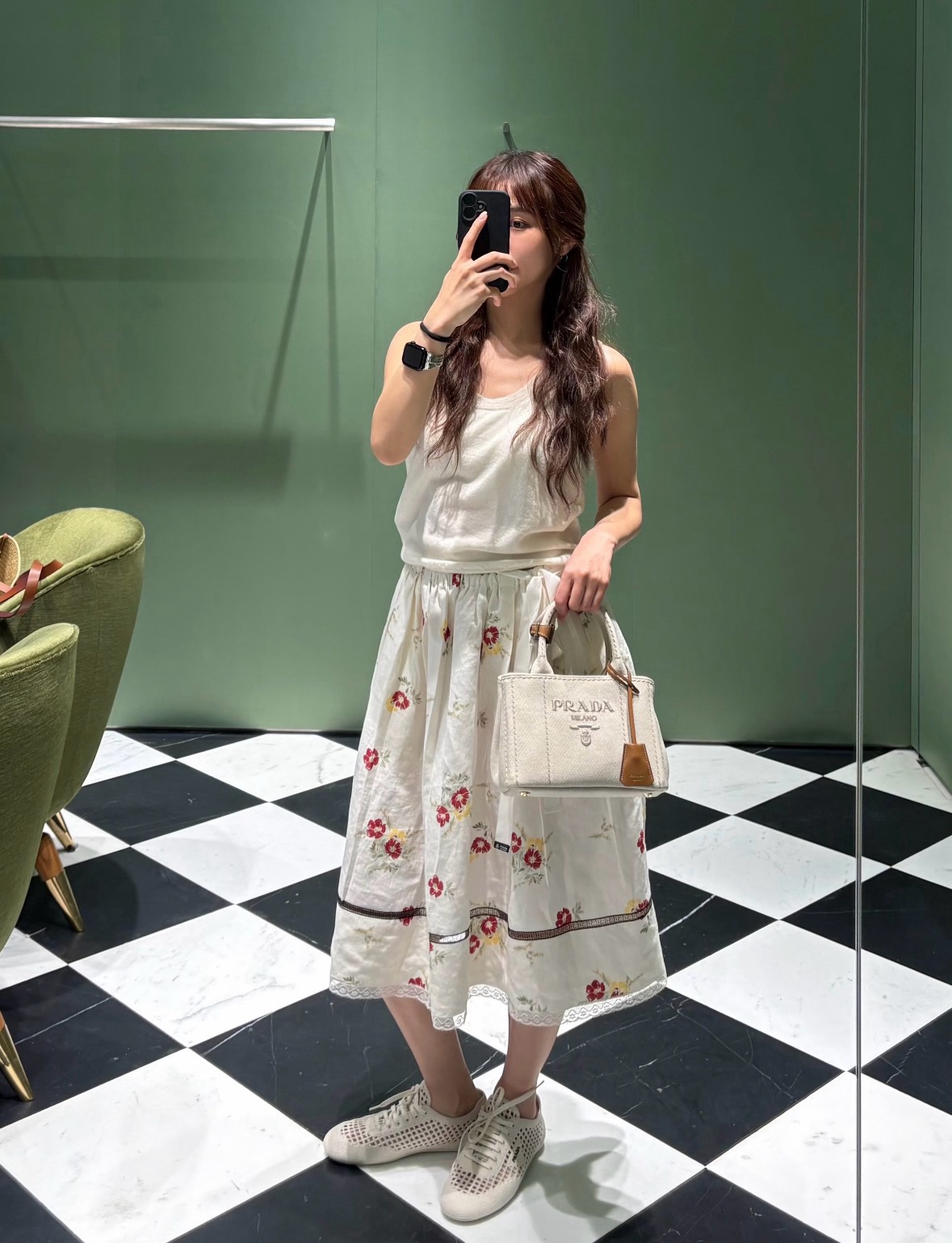 PRADA 프라다 26SS 플로럴 리넨 미디 스커트 치마 의류