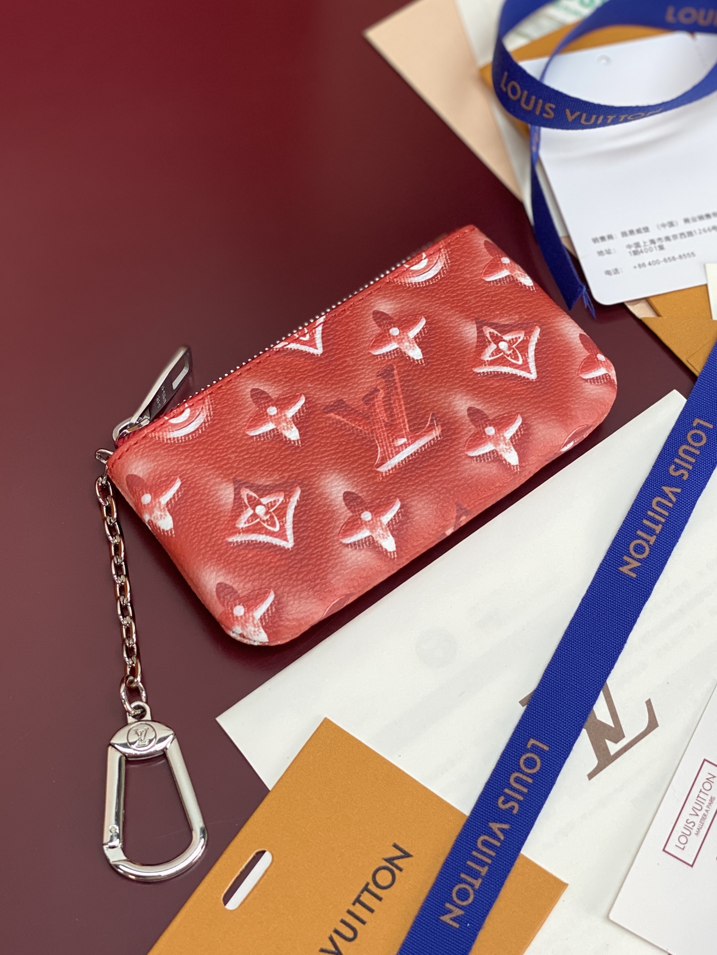 [Louis Vuitton] LV 루이비통 모노그램 자카드 로미 키 파우치 (코튼 레드) 지갑
