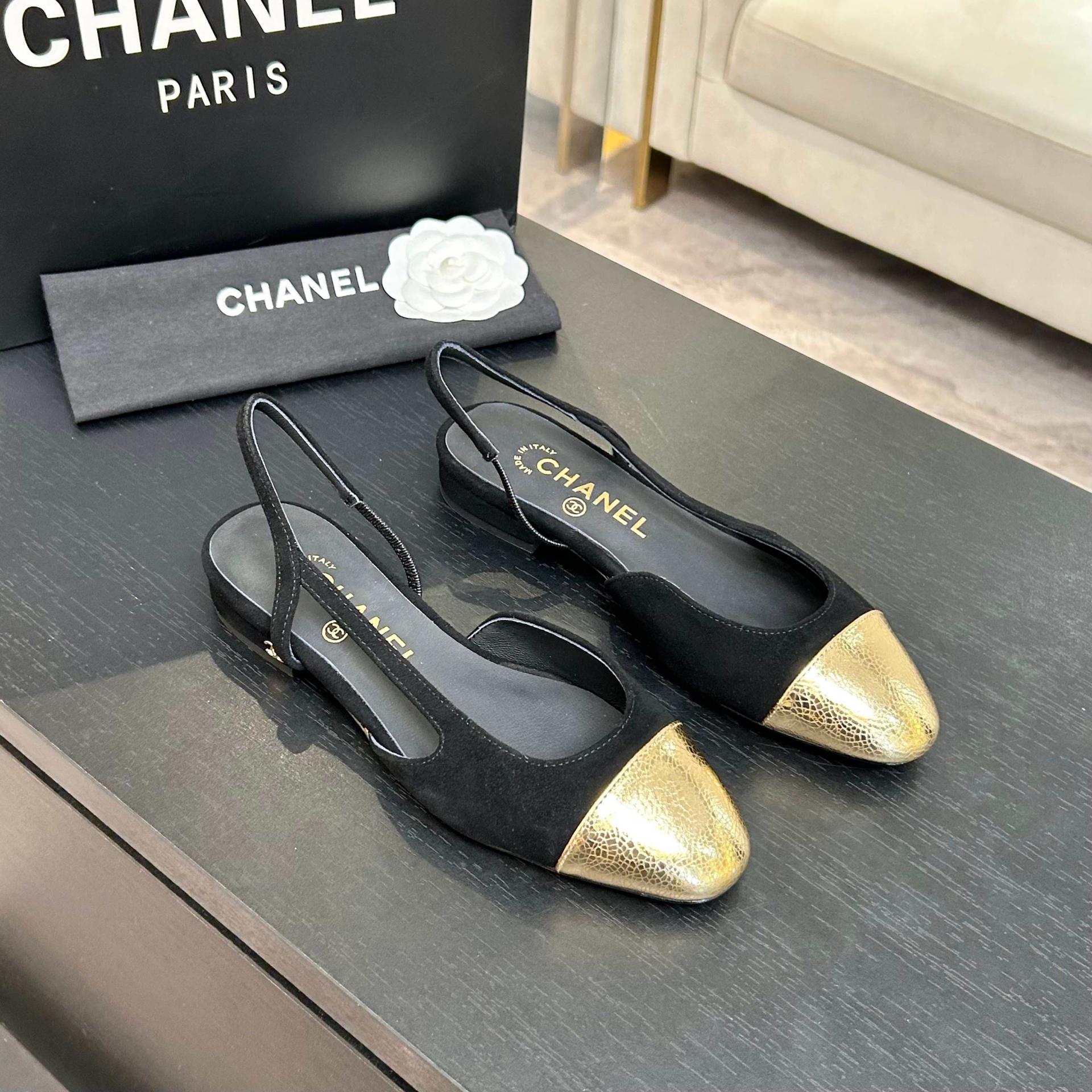 샤넬(CHANEL) 투톤 슬링백 로우힐 신발