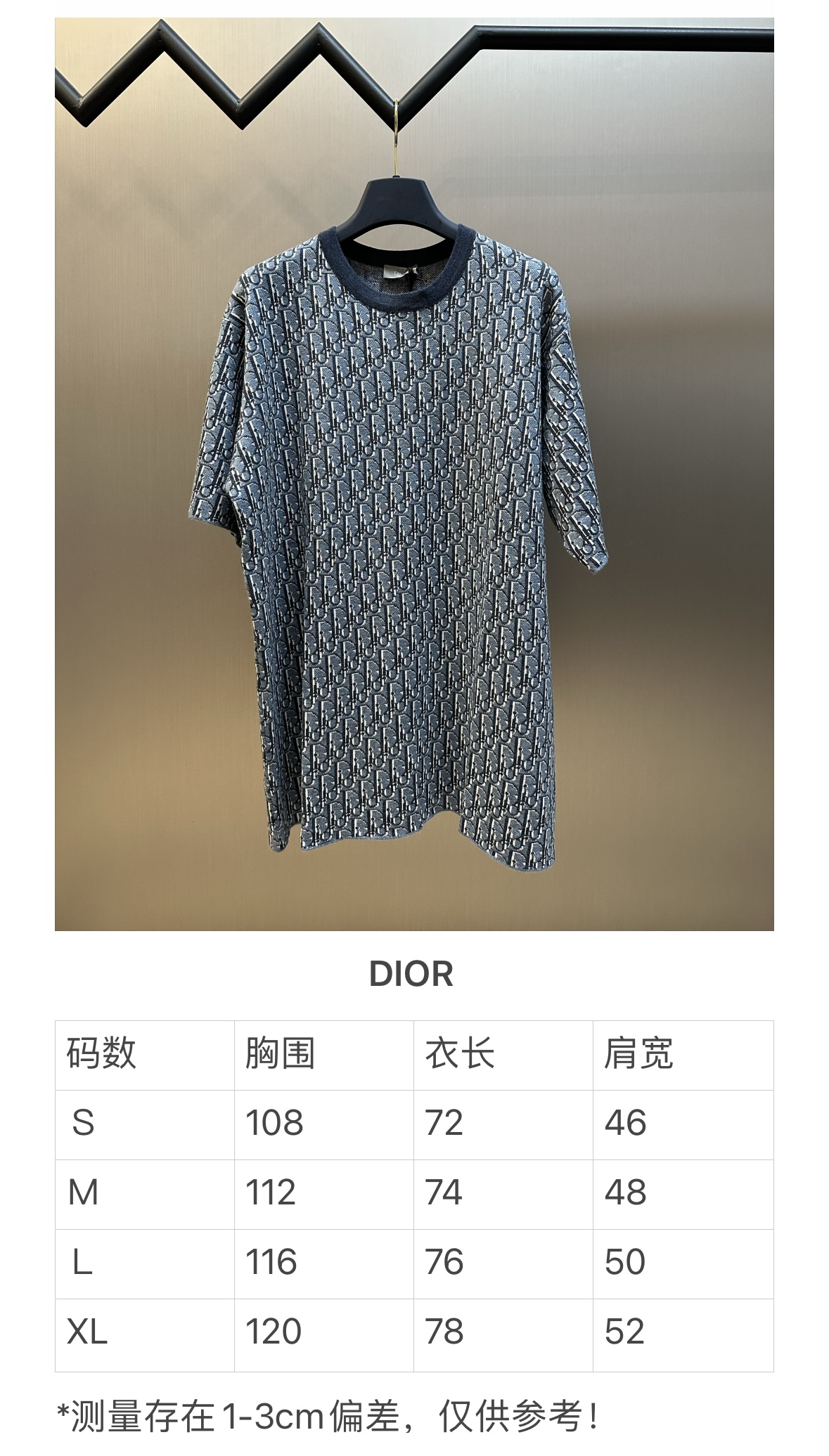 디올(DIOR) 블루 자카드 니트 반팔 티셔츠 의류