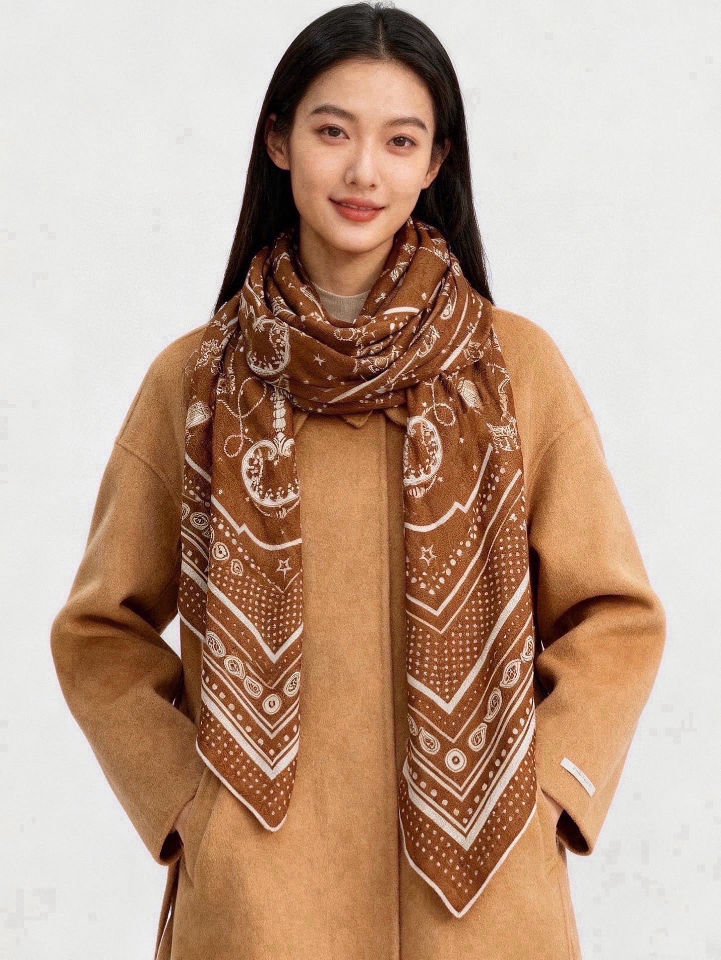 에르메스(HERMES) 그래픽 패턴 캐시미어 실크 숄 목도리 스카프
