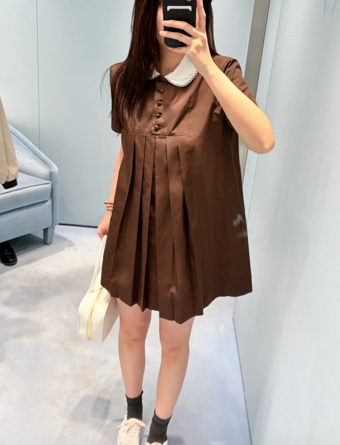 미우미우(MiuMiu) 배색 카라 코튼 원피스 의류