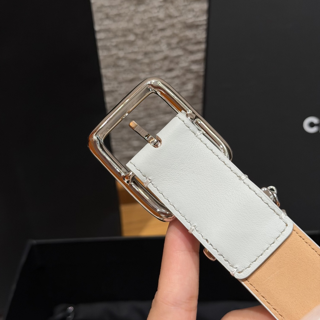 샤넬(CHANEL) 카프스킨 글로시 핀 실버 버클 벨트