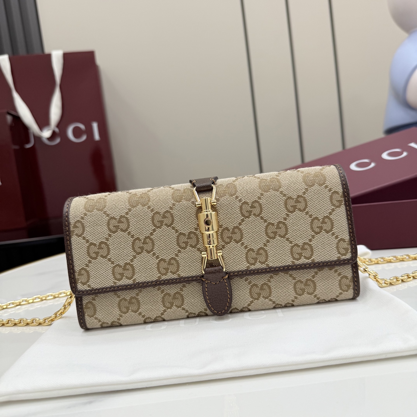 [Gucci] 구찌 26SS Jackie 재키 1961 GG 캔버스 체인 월렛 (WOC) 지갑