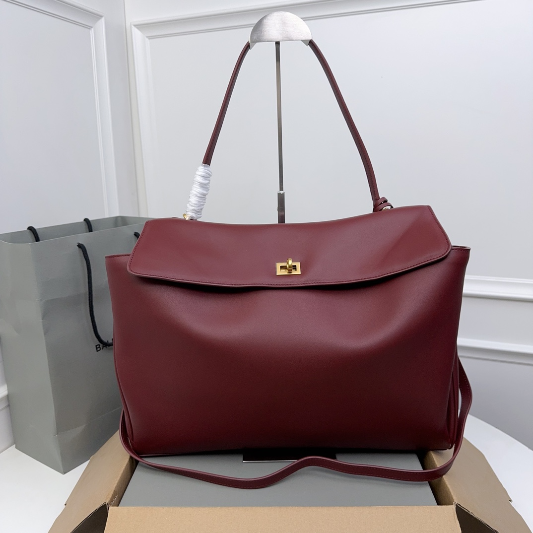 BALENCIAGA 발렌시아가 Rodeo 로데오 라지 핸드백 (버건디 컬러 / 골드 하드웨어) 가방