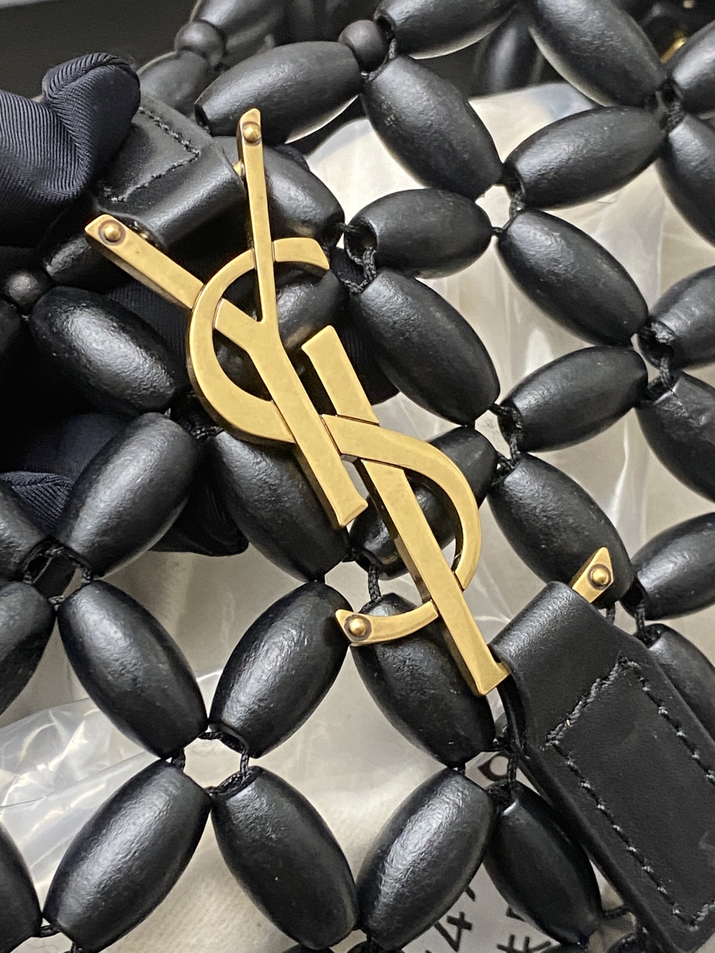 Saint Laurent YSL 생로랑 우드 비즈 위브 버킷백 가방 / 749036