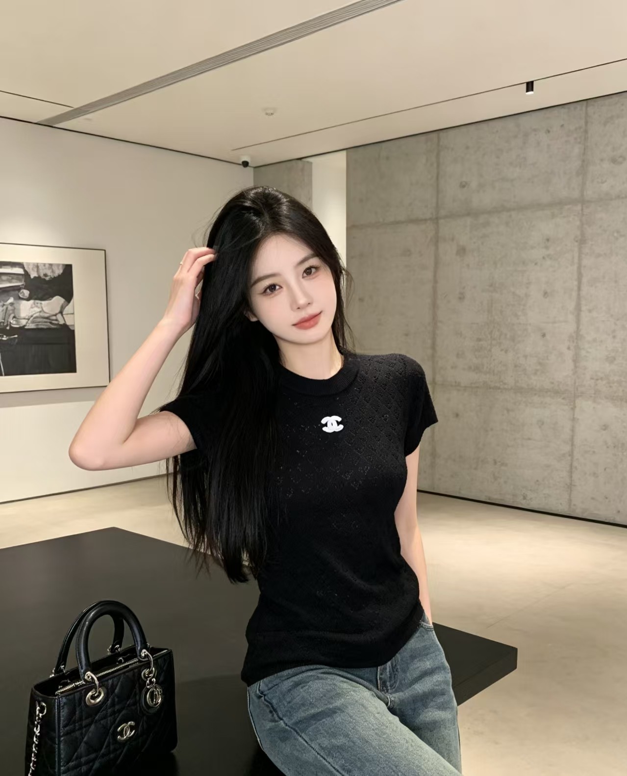 [Chanel] 샤넬 오픈워크 니트 반팔 탑 의류