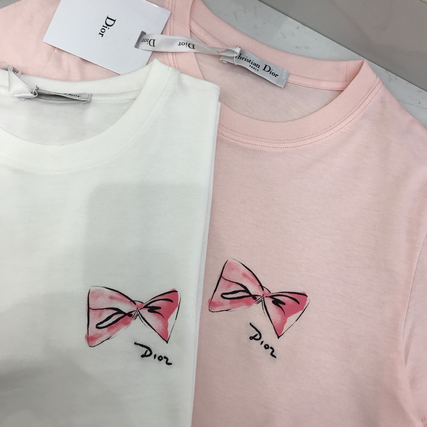 [Dior] 디올 핑크 리본 로고 반팔 티셔츠 의류