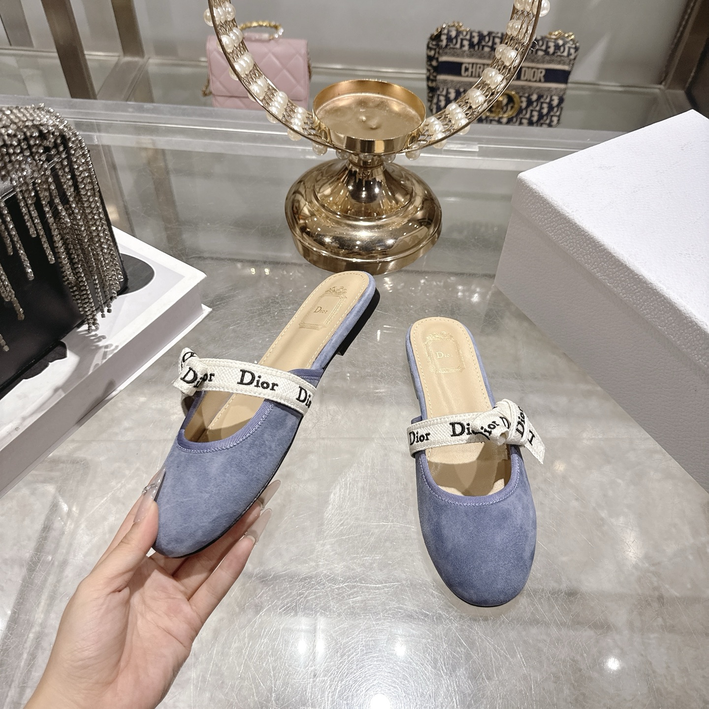 디올(DIOR) 리본 스트랩 메리제인 슬리퍼 신발