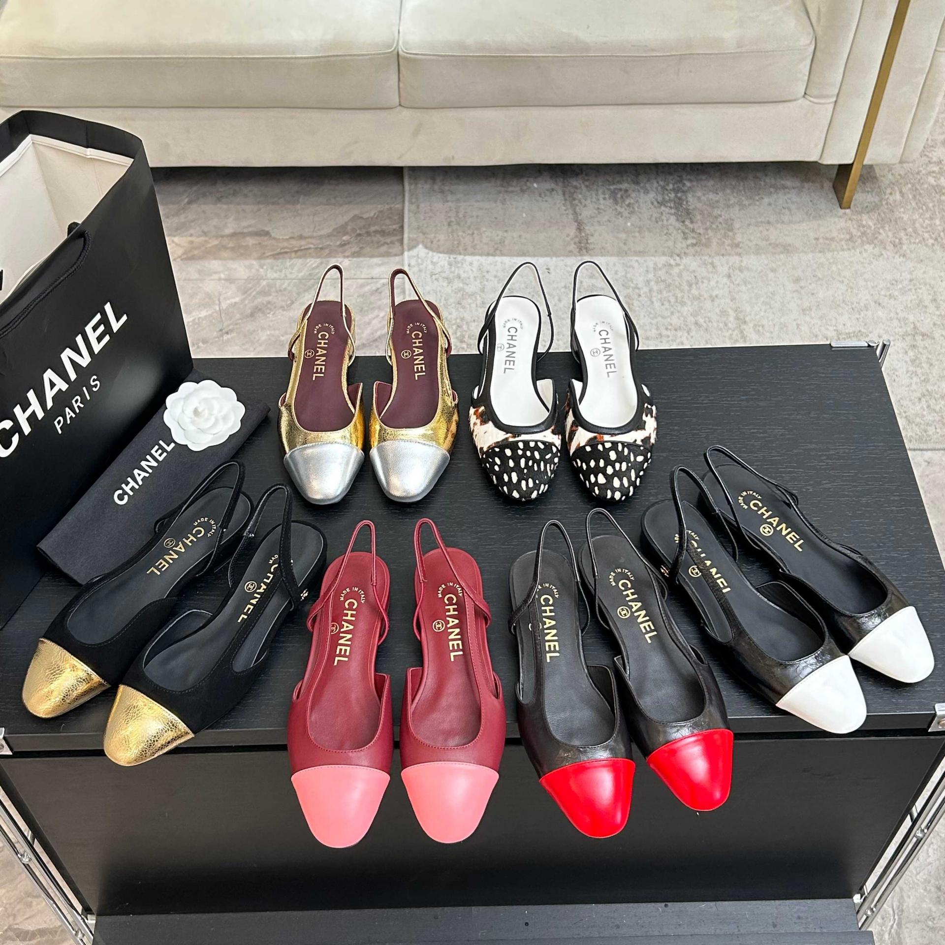 샤넬(CHANEL) 투톤 슬링백 로우힐 신발