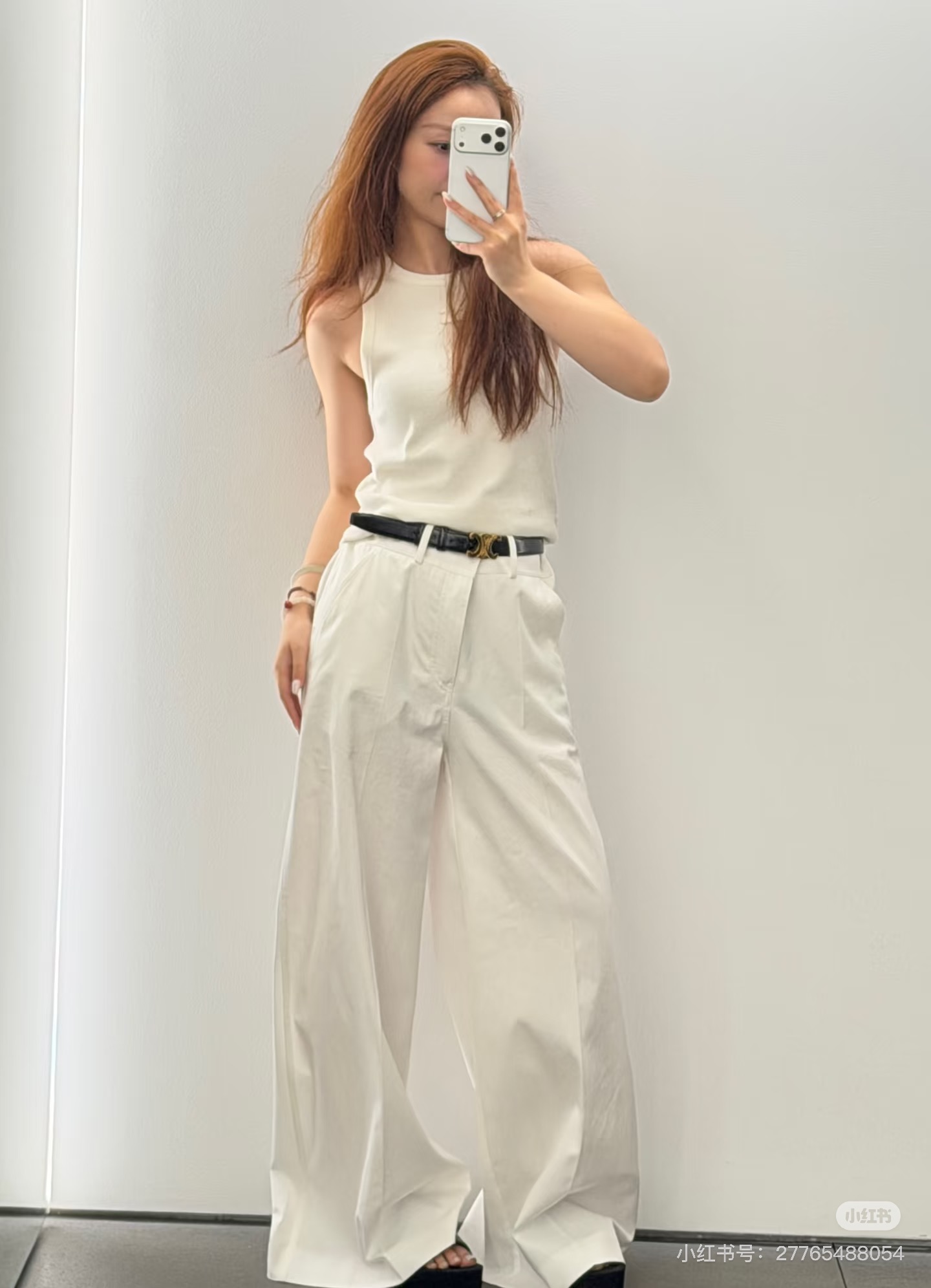 셀린느(CELINE) 트리옹프 자수 화이트 와이드 데님 팬츠 하의 의류
