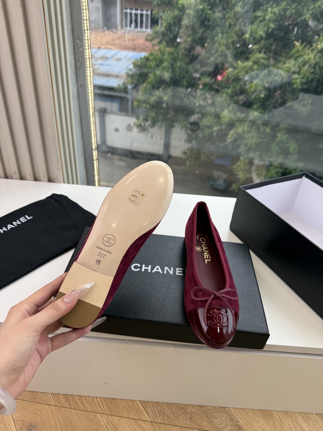 샤넬(CHANEL) 리본 메리제인 슬링백 플랫 신발