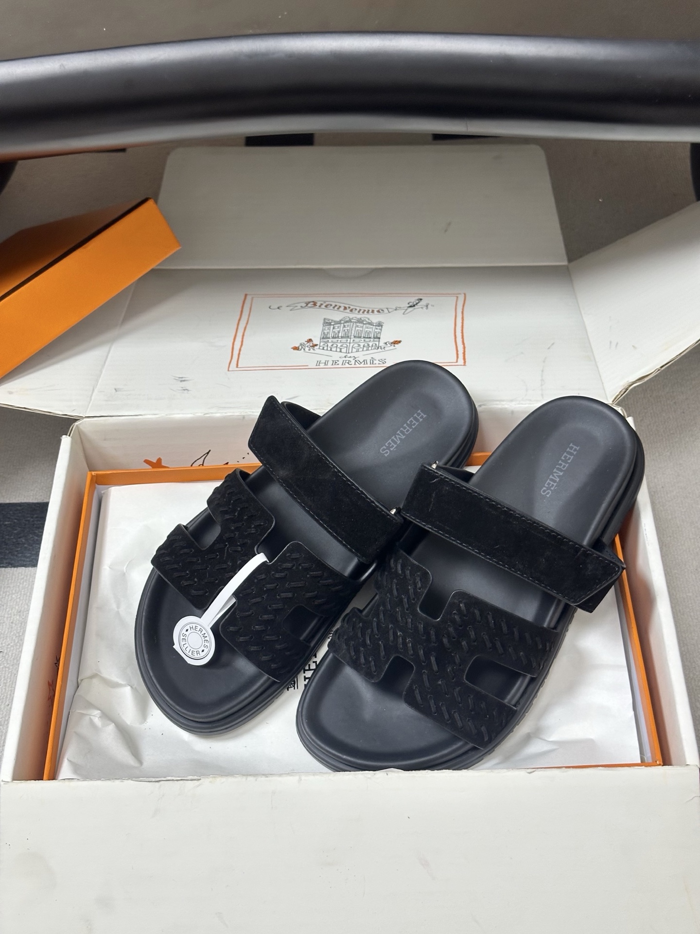 에르메스(HERMES) 로고 위빙 벨크로 슬리퍼 신발