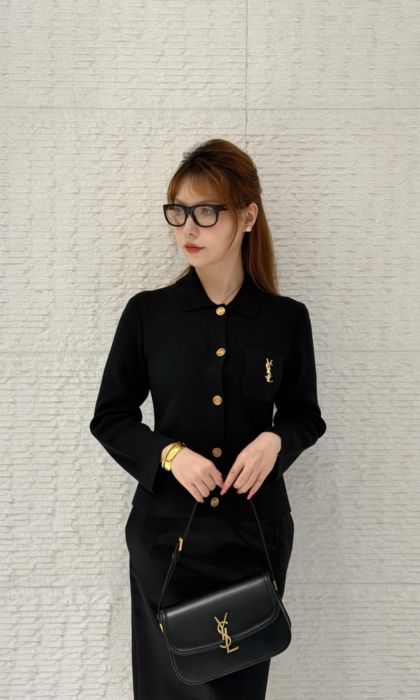 생로랑(SAINT LAURENT) 골드 칼라 울 니트 가디건 상의 의류