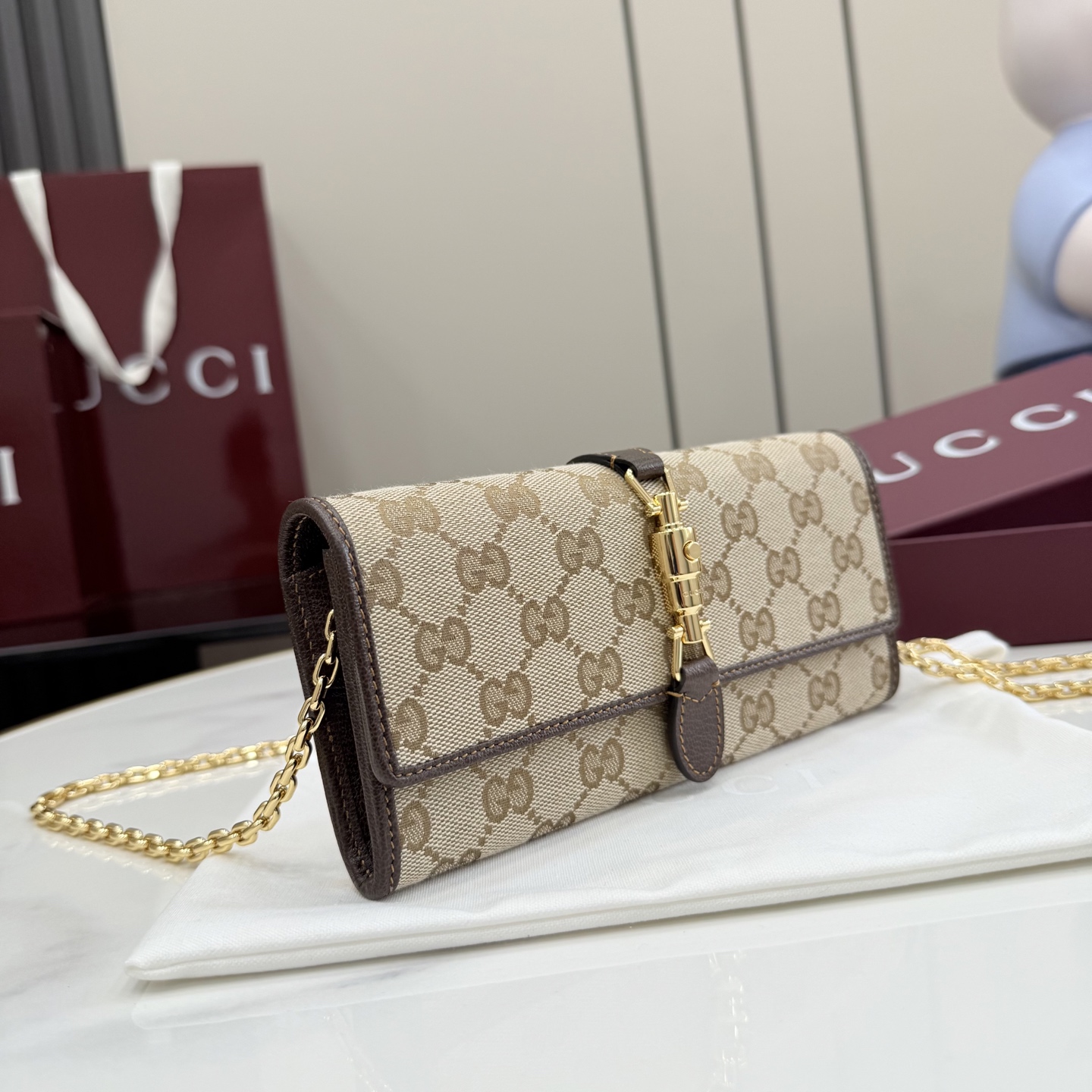 [Gucci] 구찌 26SS Jackie 재키 1961 GG 캔버스 체인 월렛 (WOC) 지갑