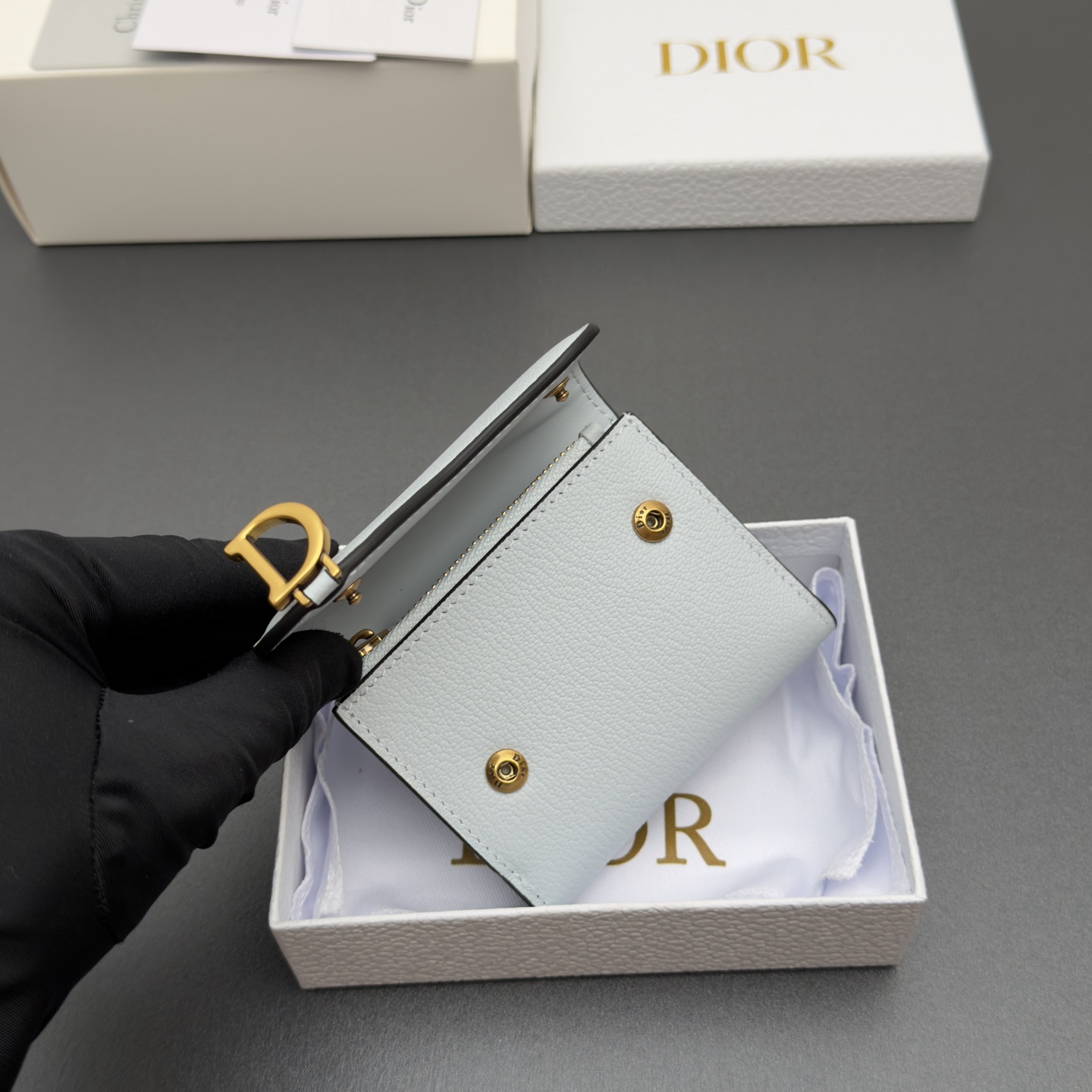 [Dior] 디올 Lotus 로터스 새들 고스트 그레인드 미니 지갑