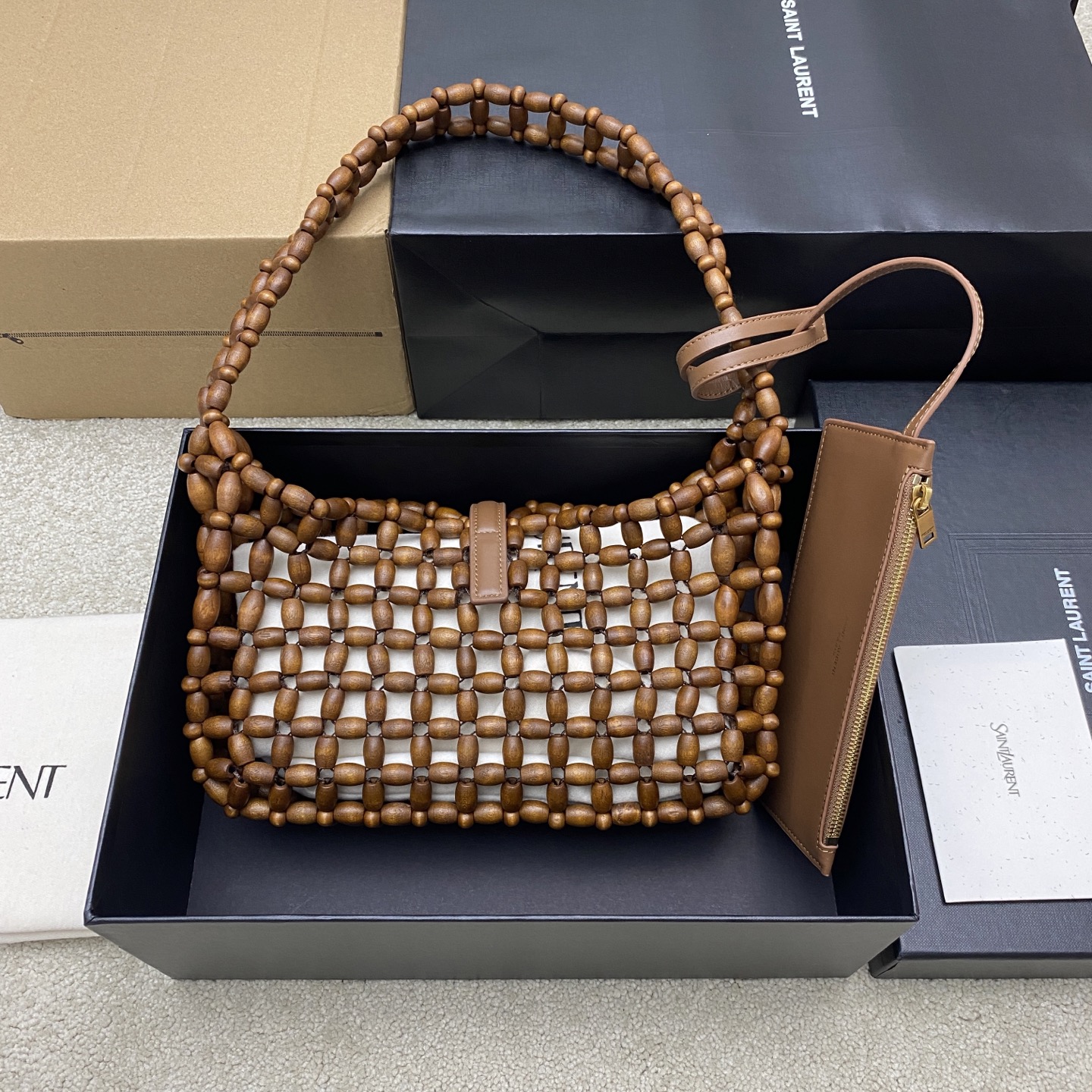 Saint Laurent YSL LE 5A7 생로랑 우드 비즈 호보백 가방 / 657228