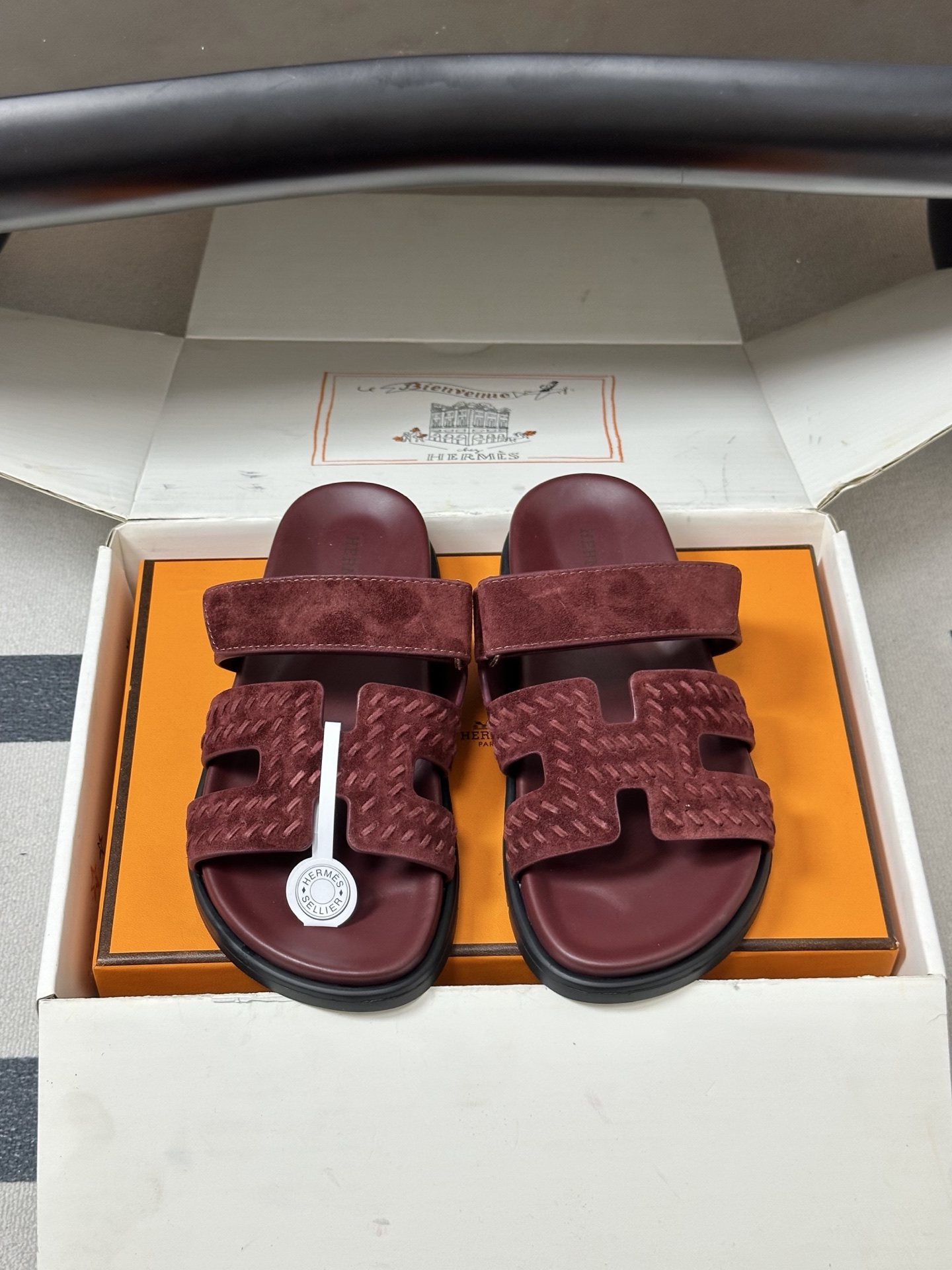 에르메스(HERMES) 로고 위빙 벨크로 슬리퍼 신발