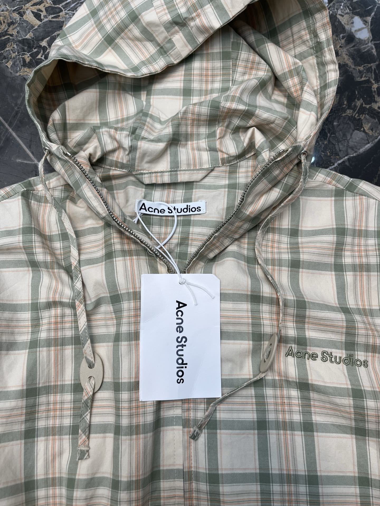 아크네(Acne studios) 로고 자수 체크 후드 재킷 상의 의류