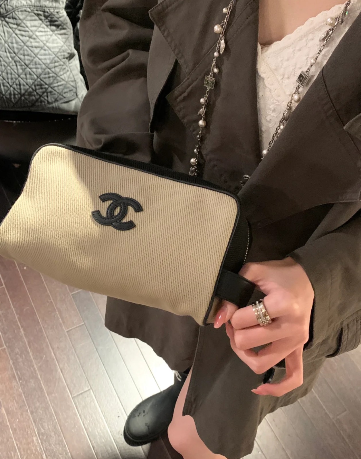 [Chanel] 샤넬 26M Coco Beach 코코 비치 캔버스 코스메틱 파우치 백 가방
