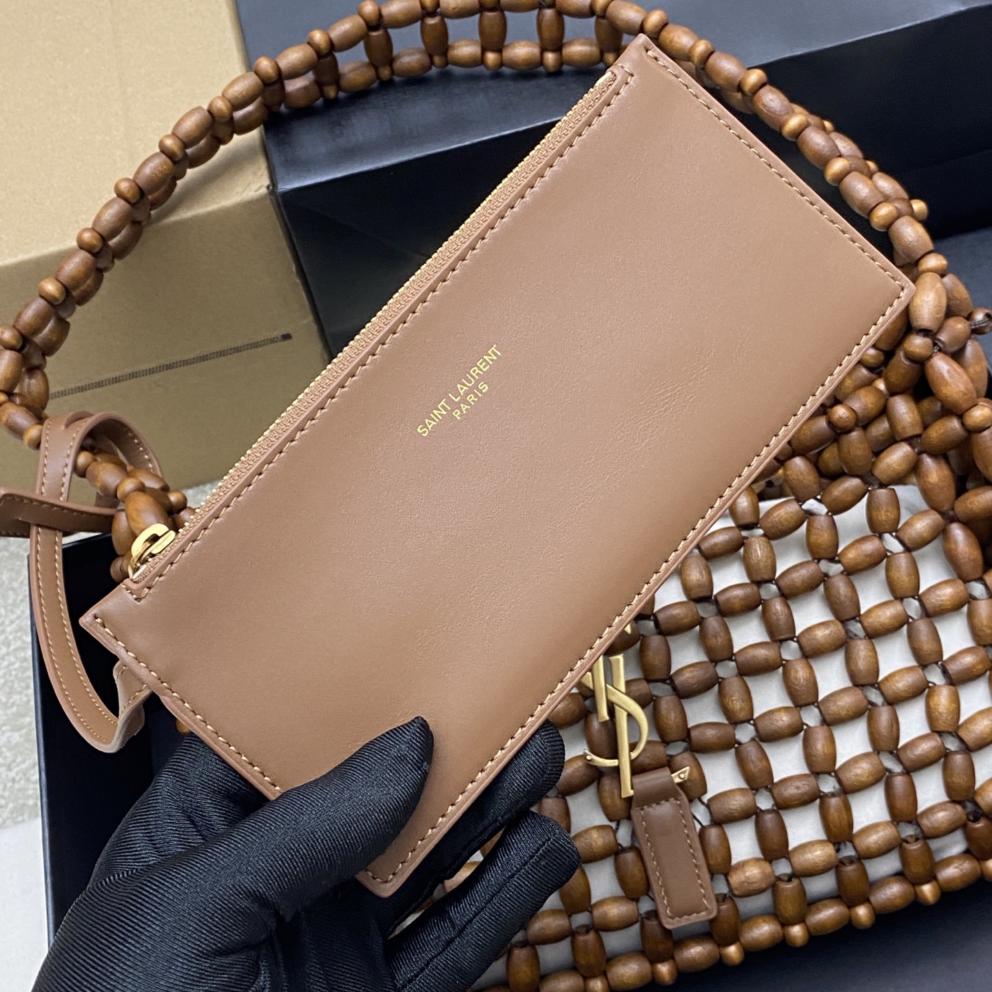 Saint Laurent YSL LE 5A7 생로랑 우드 비즈 호보백 가방 / 657228