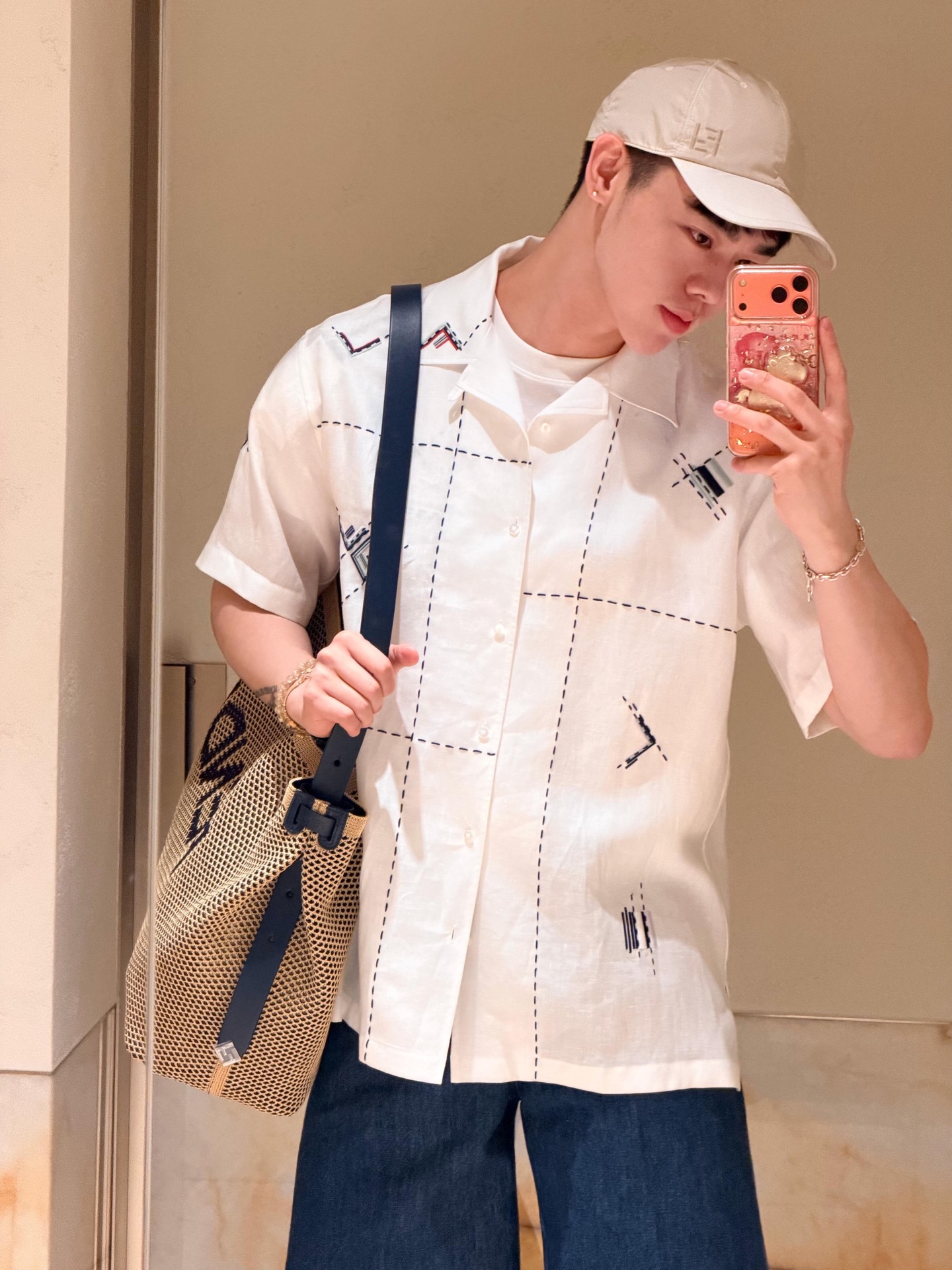 펜디(FENDI) FF 체크 자수 볼링 셔츠 상의 의류