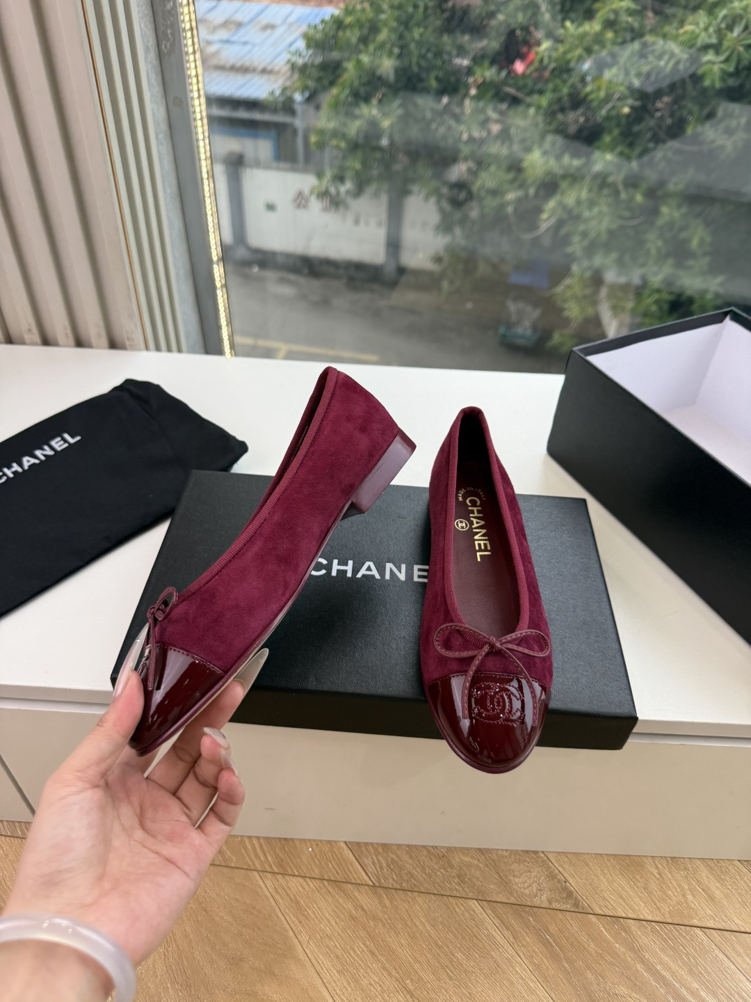 샤넬(CHANEL) 리본 메리제인 슬링백 플랫 신발